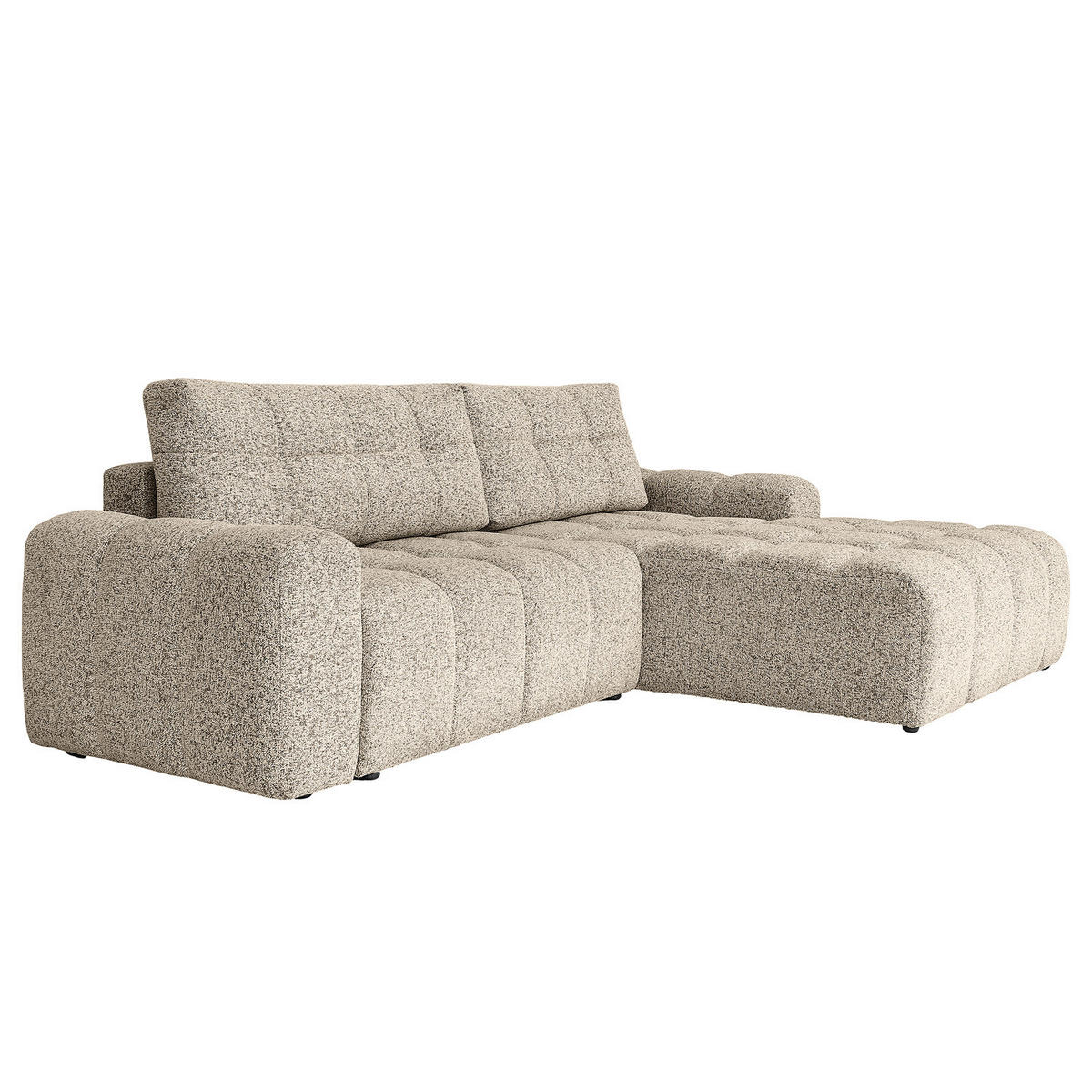 ECKSOFA mit Schlaffunktion - Strukturstoff - Creme/Schwarz, Kunststoff/Textil (268/184cm) - home24