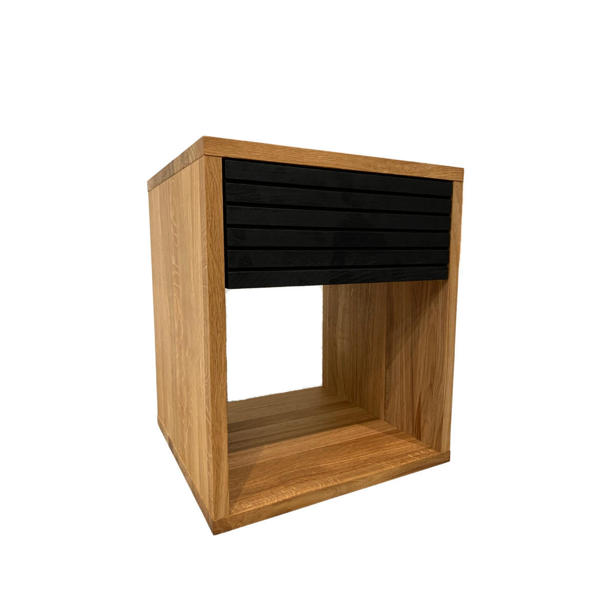 NACHTTISCH Emma, Eiche, schwarze Schublade, 38/40/50 cm - Honigeiche/Eichefarben, Holz (40/50/38cm) - WOODEK