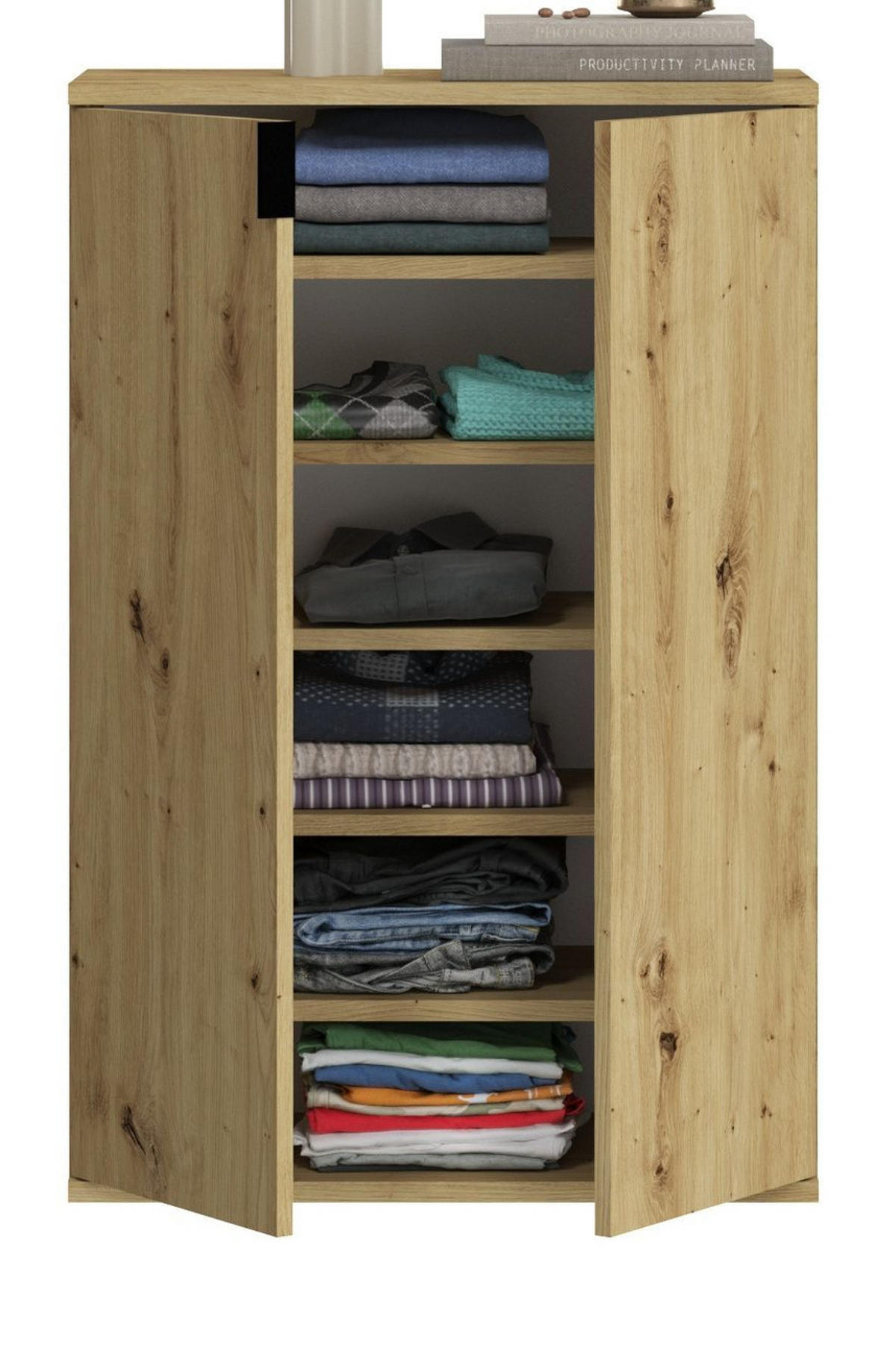 SCHUHSCHRANK Artisan Eiche 61 cm, Flurschrank mit flexibler Inneneinteilung - Schwarz/Eiche Artisan, Holzwerkstoff/Metall (61/99/34cm) - Inn.Furn