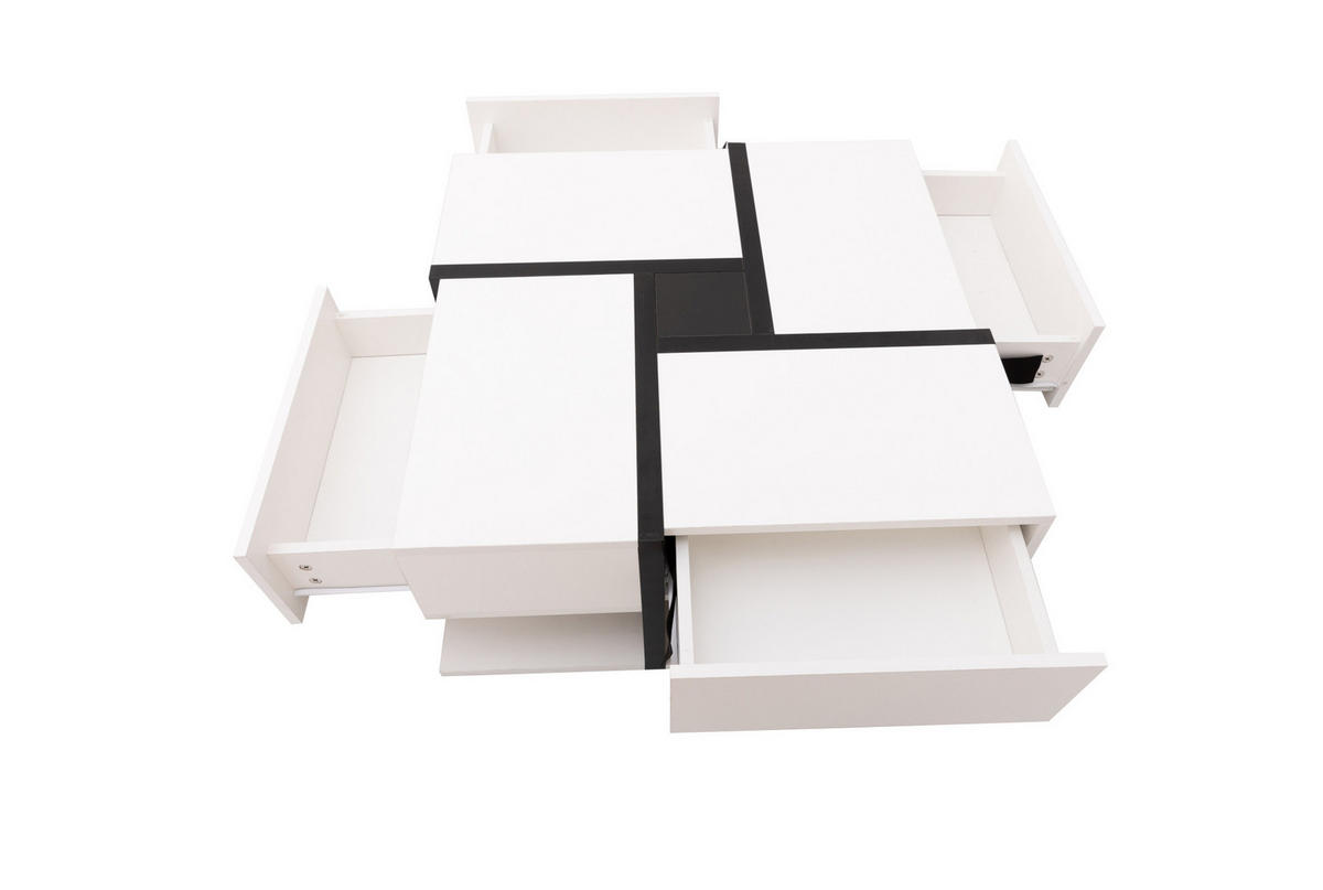 COUCHTISCH 78/78/36 cm in Weiß mit 4 Schubladen und Hochglanzoberfläche - Weiß, Holzwerkstoff (78/78/36cm) - Flora Grace