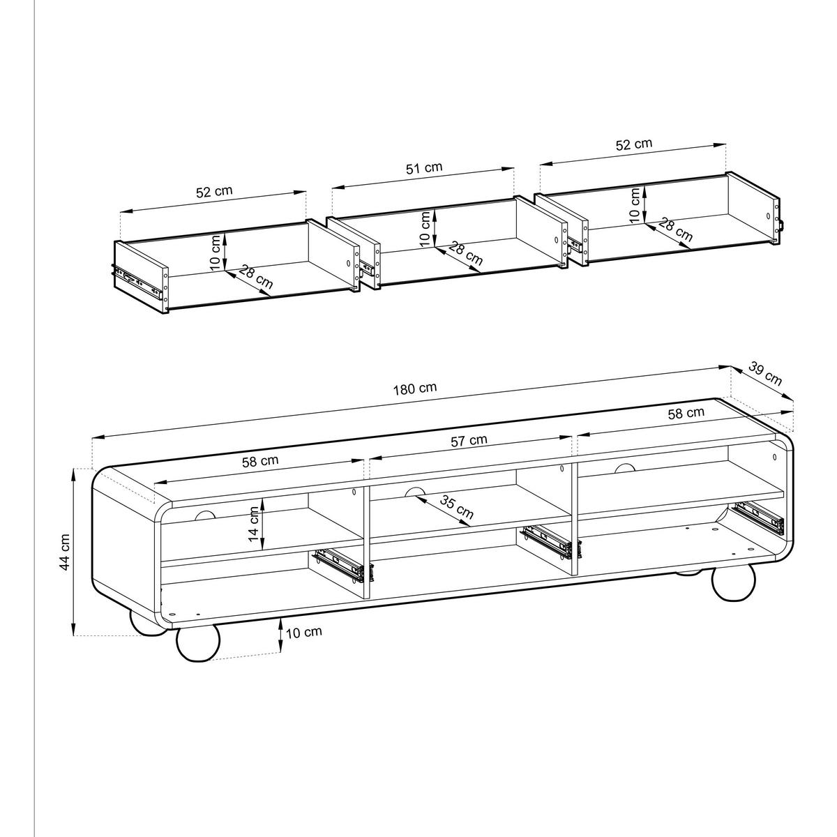 CASHMERE TV-Schrank mit Regalen und Türen – Modernes Design, kugelförmige Beine, 160 x 44 x 39 cm - Beige, Holzwerkstoff (180/44/39cm) - 3XE LIVING