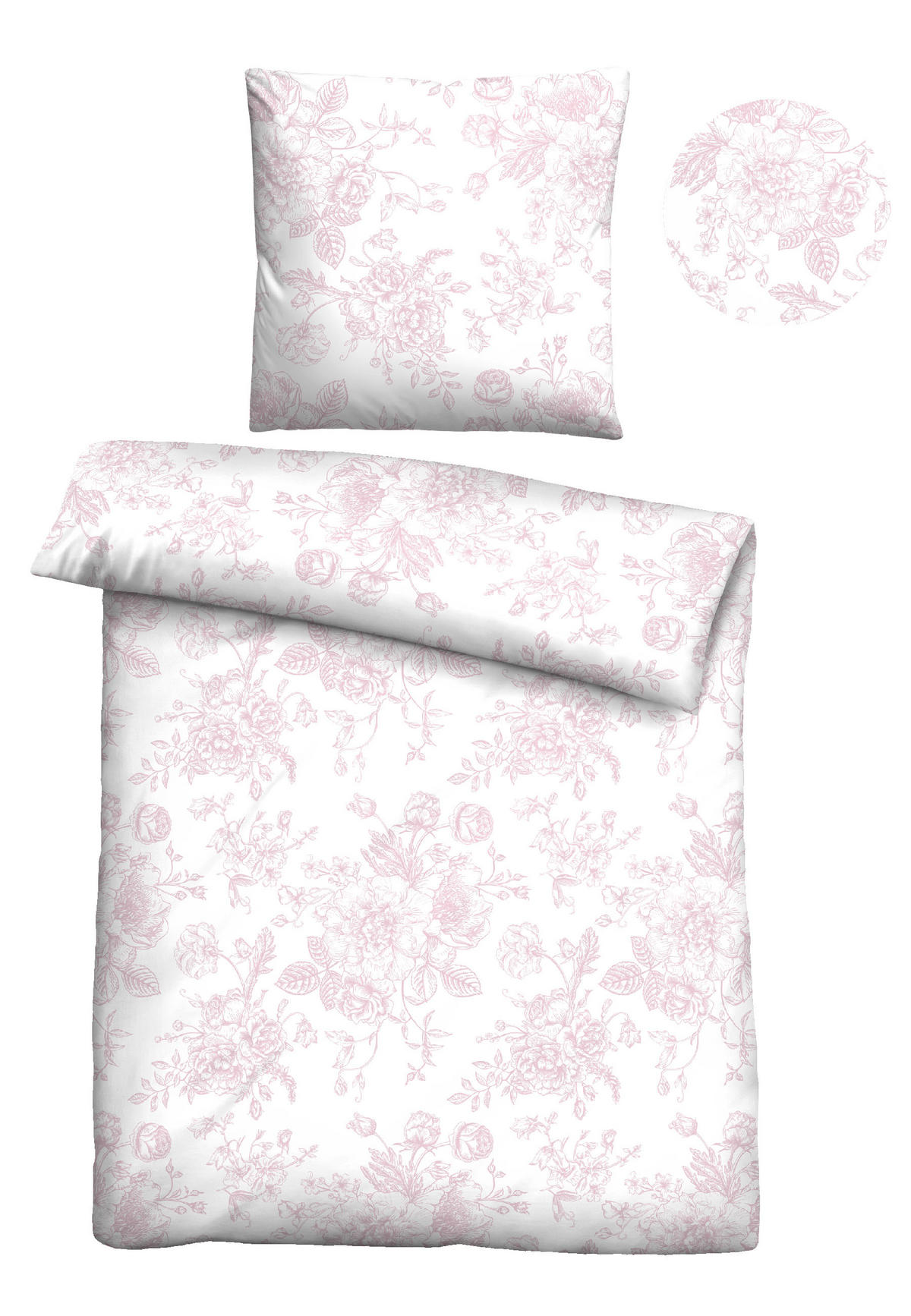 BETTWÄSCHE-GARNITUR Satin Rosen Fein rose, 135x200 cm + 80x80 cm - Rosa, Textil (135/200cm) - Castell