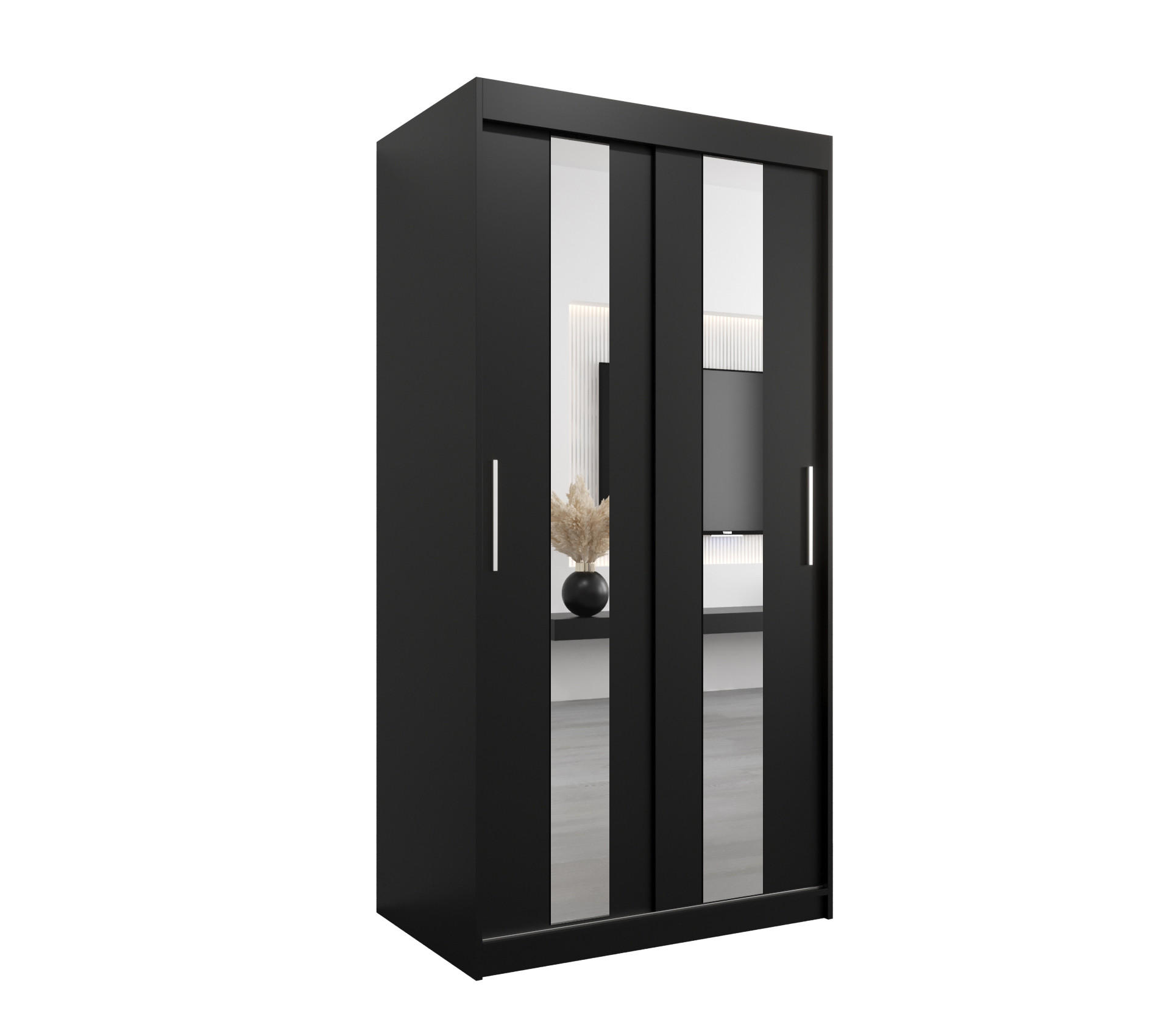 Möbel Kryspol Schwebetürenschrank Schwarz 100x200x62 cm