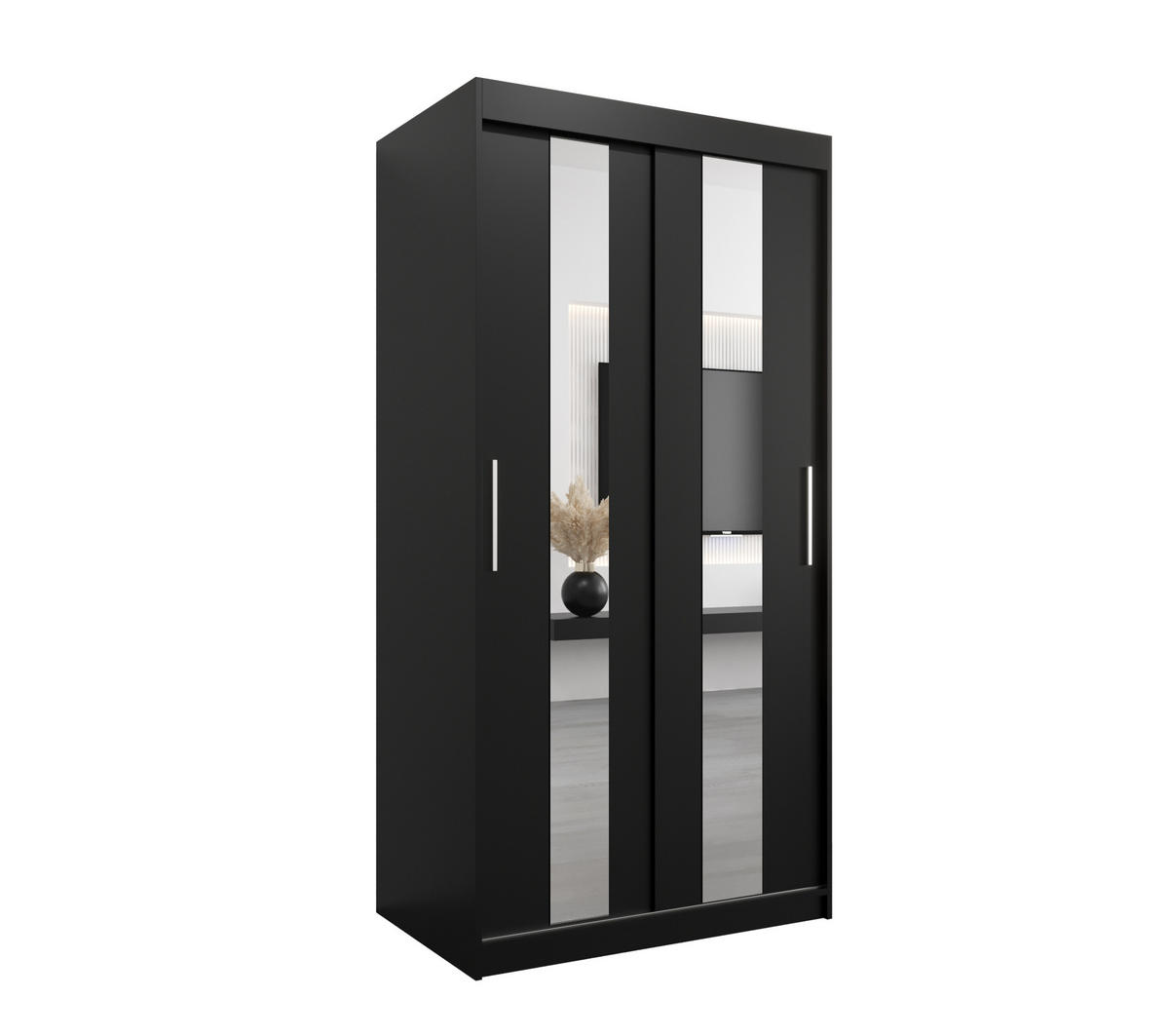 SCHWEBETÜRENSCHRANK 200/100/62 2-türig - Silberfarben/Schwarz, Holz/Kunststoff (100/200/62cm) - MÖBEL KRYSPOL