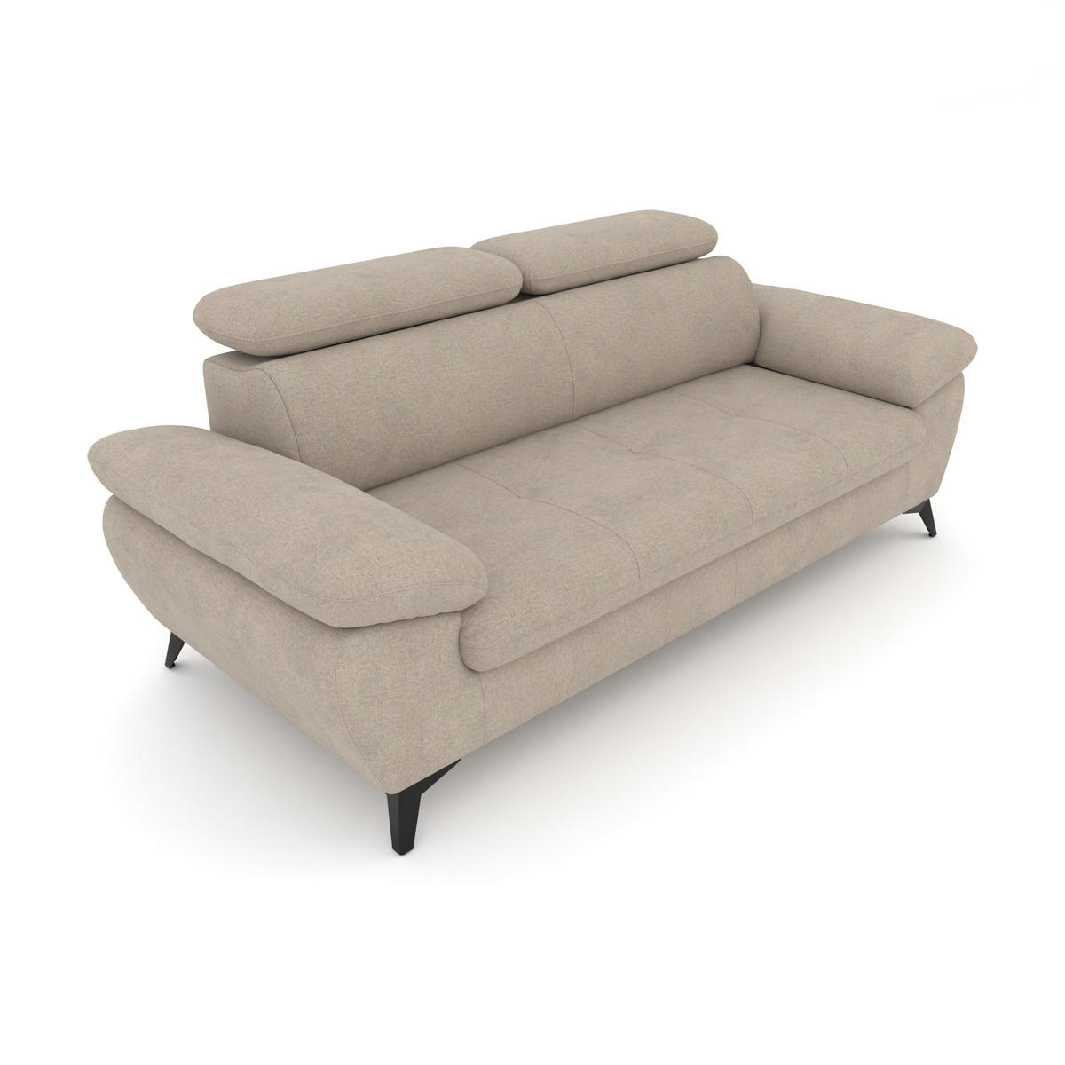 3-SITZER Karlstad Chenille Beige verstell. Kopfstützen B 215 cm - Taupe, Kunststoff/Textil (215/84/100cm) - foamnova