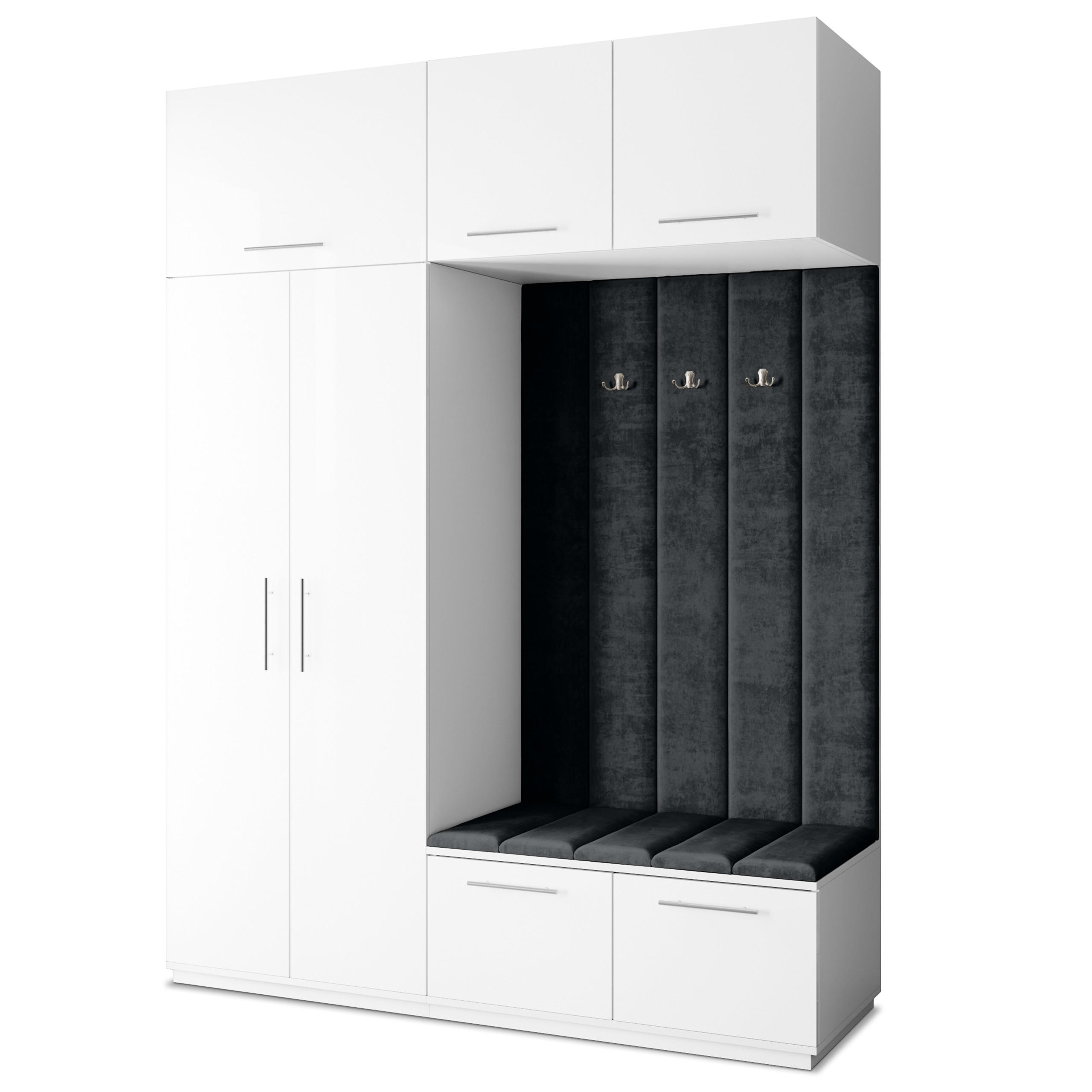 MASSENO GARDEROBENSCHRANK Weiß, Schwarz 180cm × 60cm × 240cm