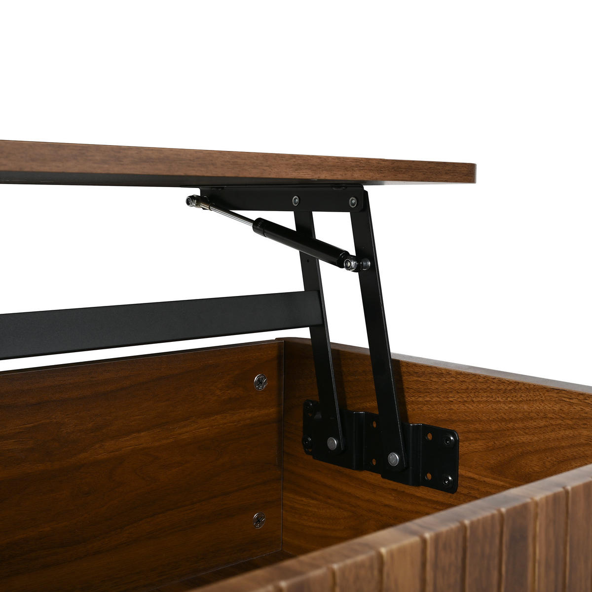 COUCHTISCH höhenverstellbar in Nussbaum 100/48/55,5 cm aus MDF mit Rillenstruktur und Stauraum - Braun, Holzwerkstoff (48/100/55.5cm) - CHICFURN
