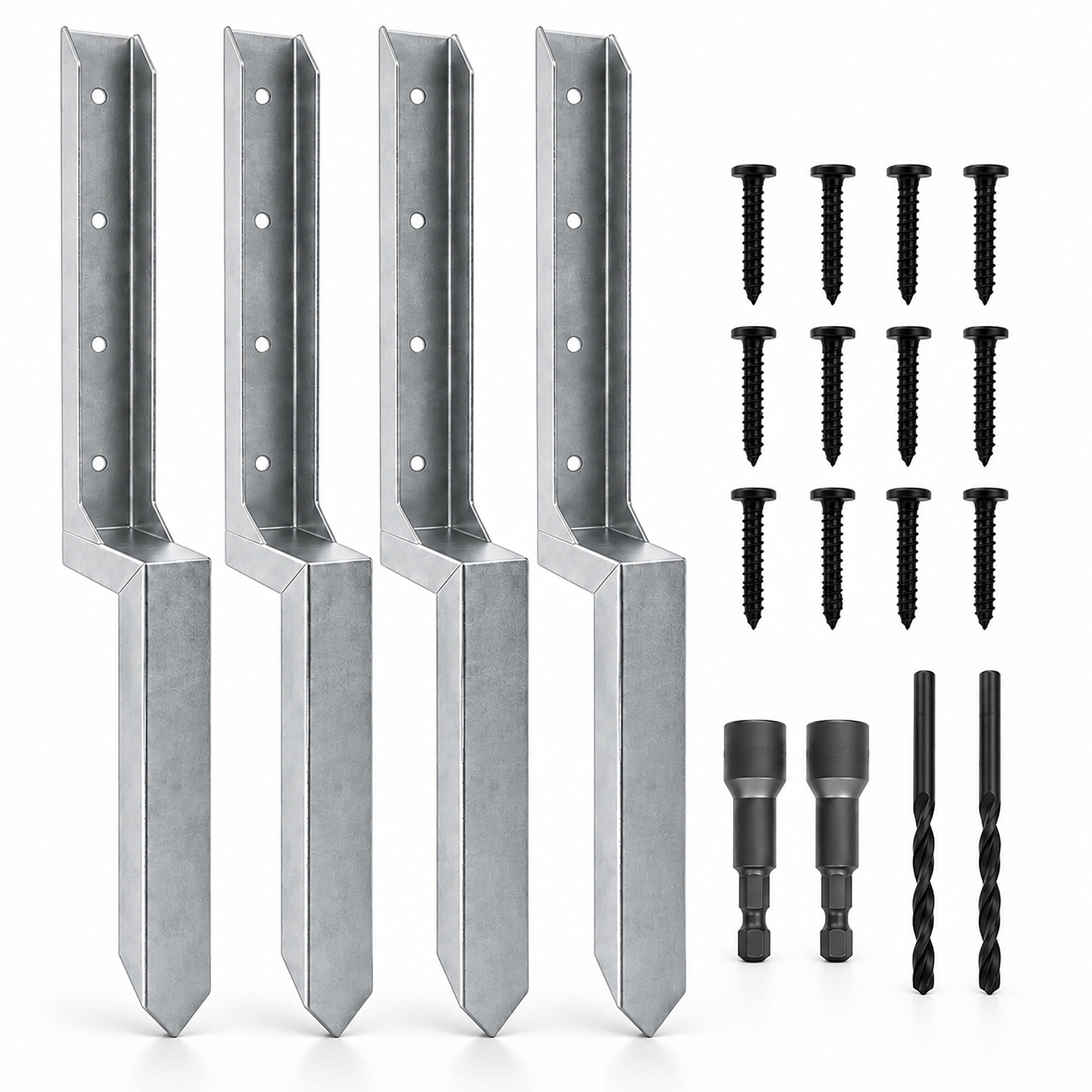 KOTVA Stříbrná 4ks-Set ocel zatloukací 85,4 cm - stříbrná, kov (12/5.1/85.4cm) - Relaxdays
