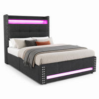 KINDERBETT mit LED und Stauraum 90x200 cm Leinenstoff Grau - Grau, Metall (90/200cm) - Meubliv