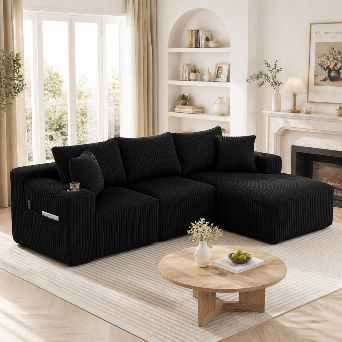 MODULARES 257x160cm Beige Getränkehalter - Schwarz, Textil (160/257cm) - Raelunyi