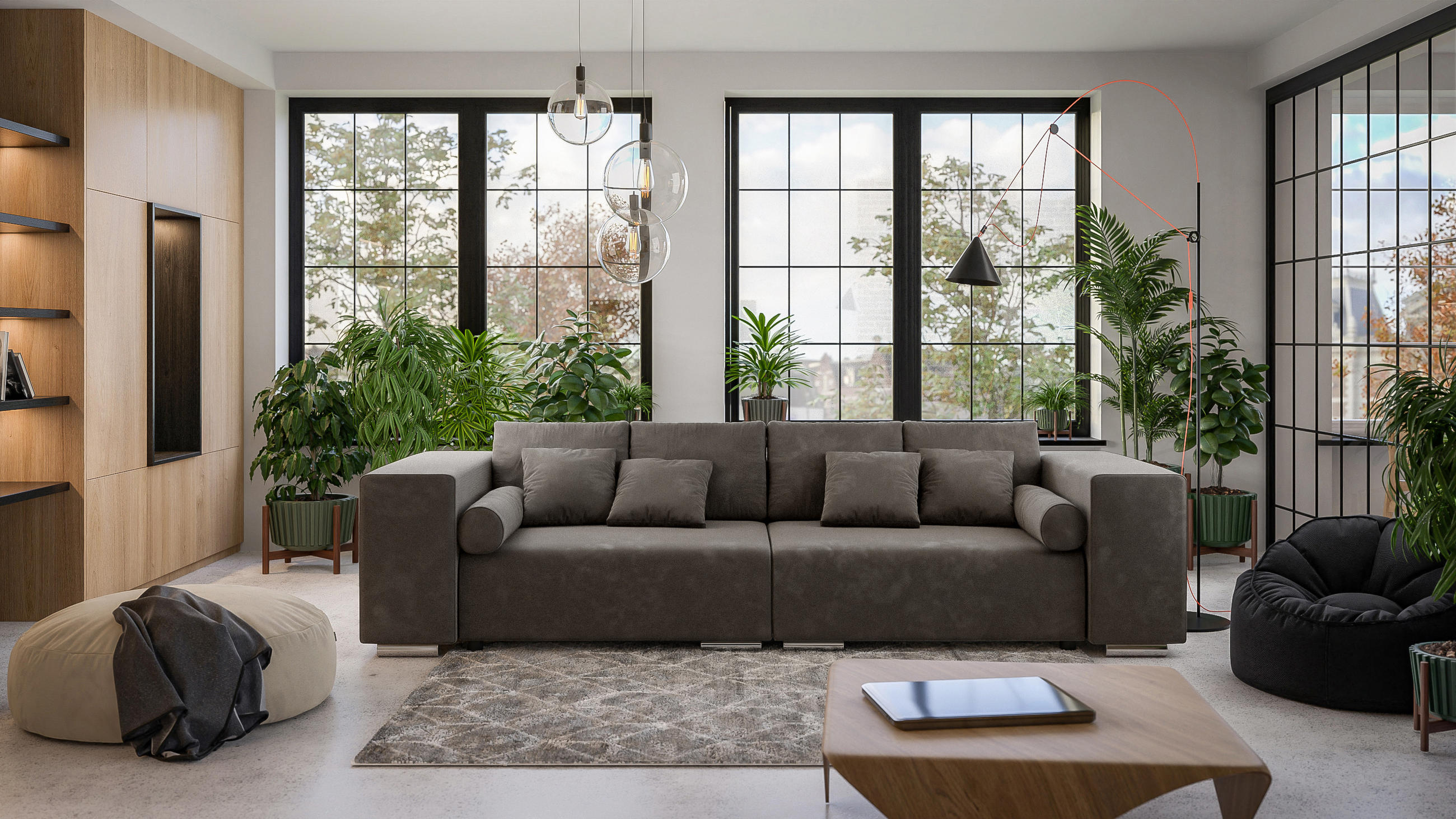 BIGSOFA Kami Microfaser Khaki - Dunkelbraun/Silberfarben, Kunststoff/Textil (290/80/110cm) - S-Style Möbel