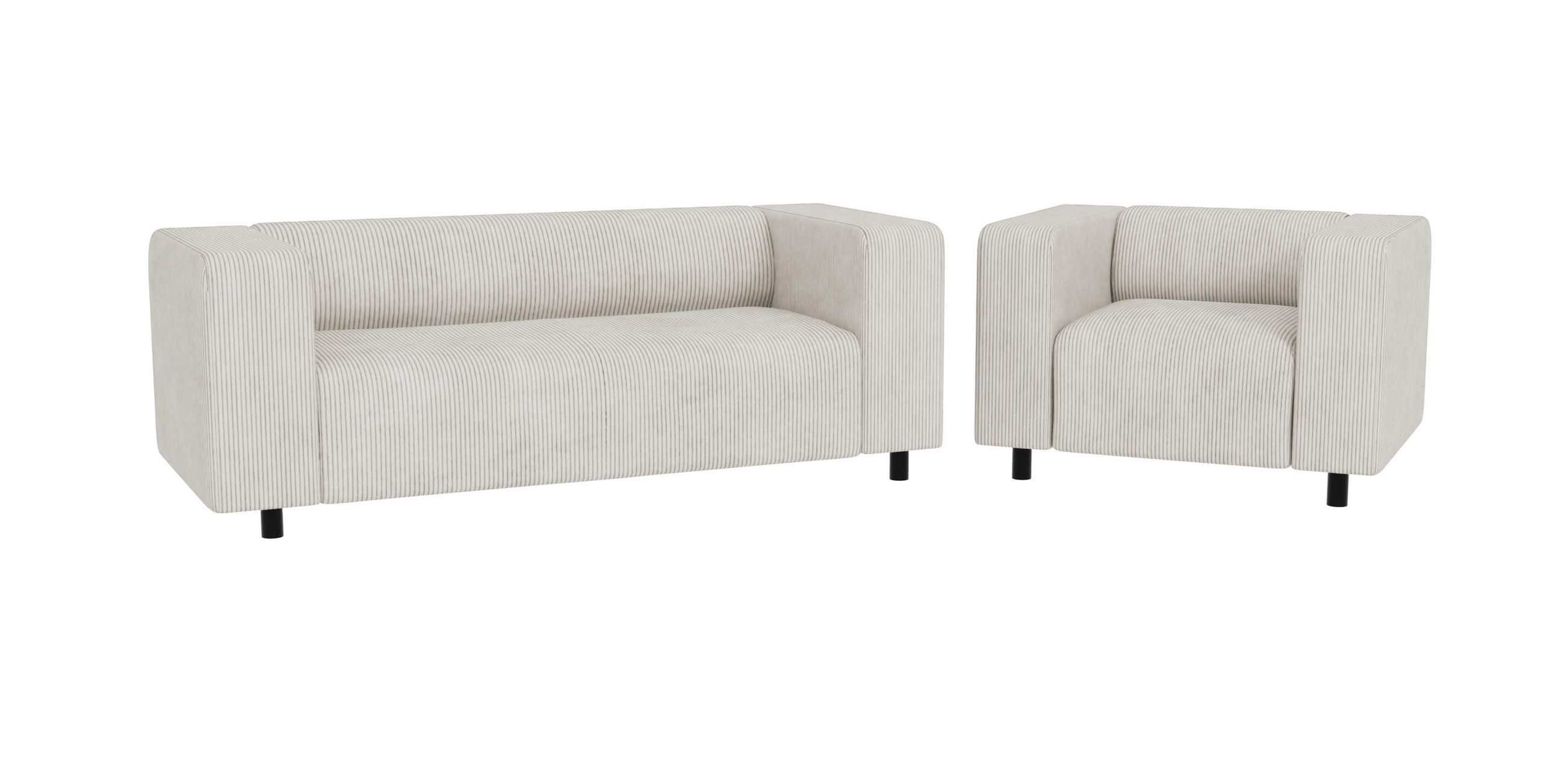 SITZGARNITUR 2+1 Tove Beige Cord - Beige/Schwarz, Holz/Kunststoff (151/65/80cm) - S-Style Möbel