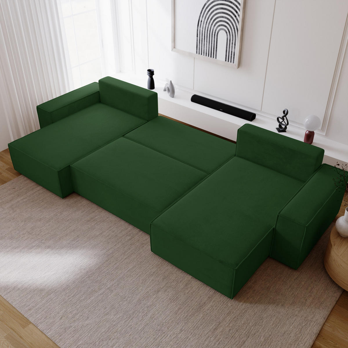 ECKSOFA 380 cm Bergamo U mit Bettkasten, Samt, Grün - Grün, Holz (377/189cm) - Emporius