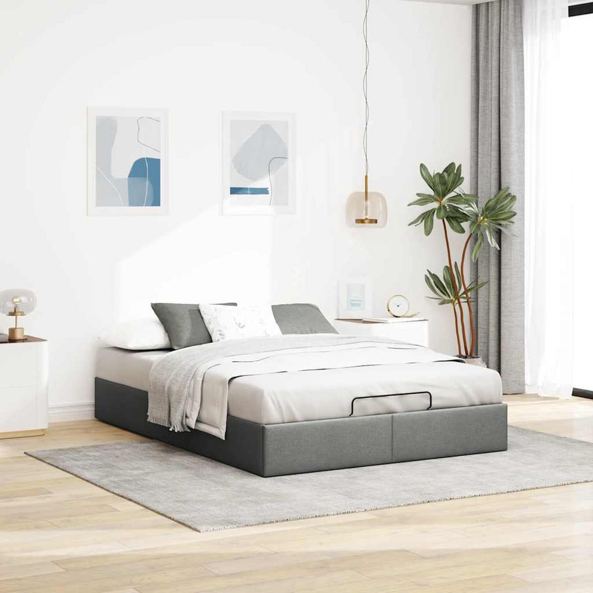 OTTOMAN-BETT Ohne Matratze Dunkelgrau 140/200 Cm Stoff - Grau, Textil (140/200cm) - vidaXL