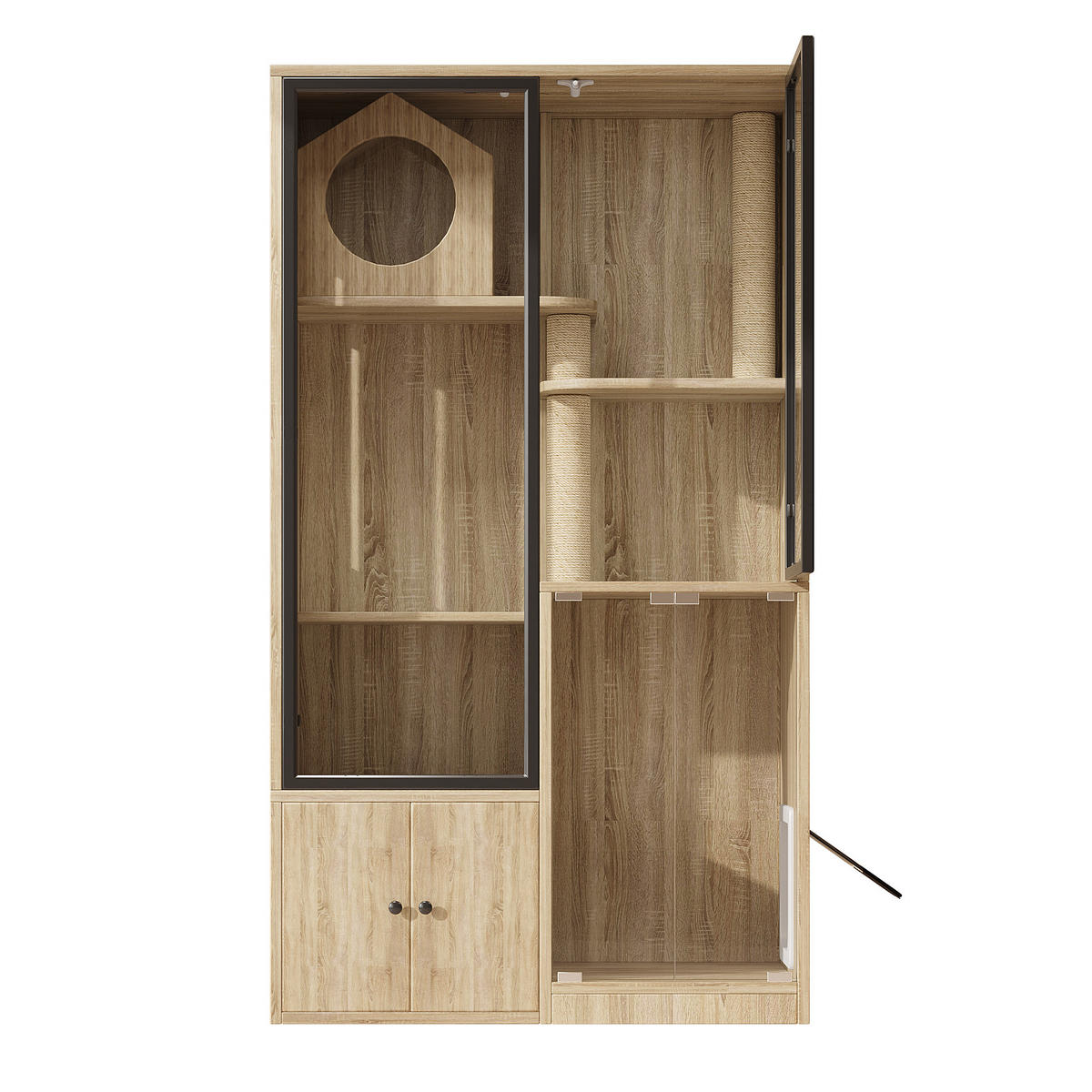 VITRINE Naturfarben 90×50×160 cm aus MDF mit Glasfronten und verriegelbarer Tür - Naturfarben, Holzwerkstoff (90/160/50cm) - Luhomfu