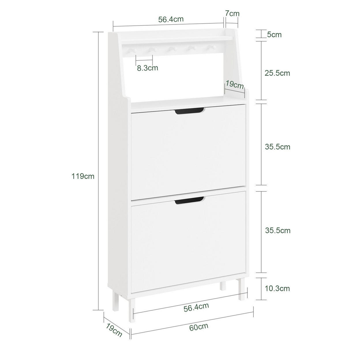 SKÅP för skor Vit 119x60x19cm - Vit, Träbaserade material (19/119/60cm) - SoBuy