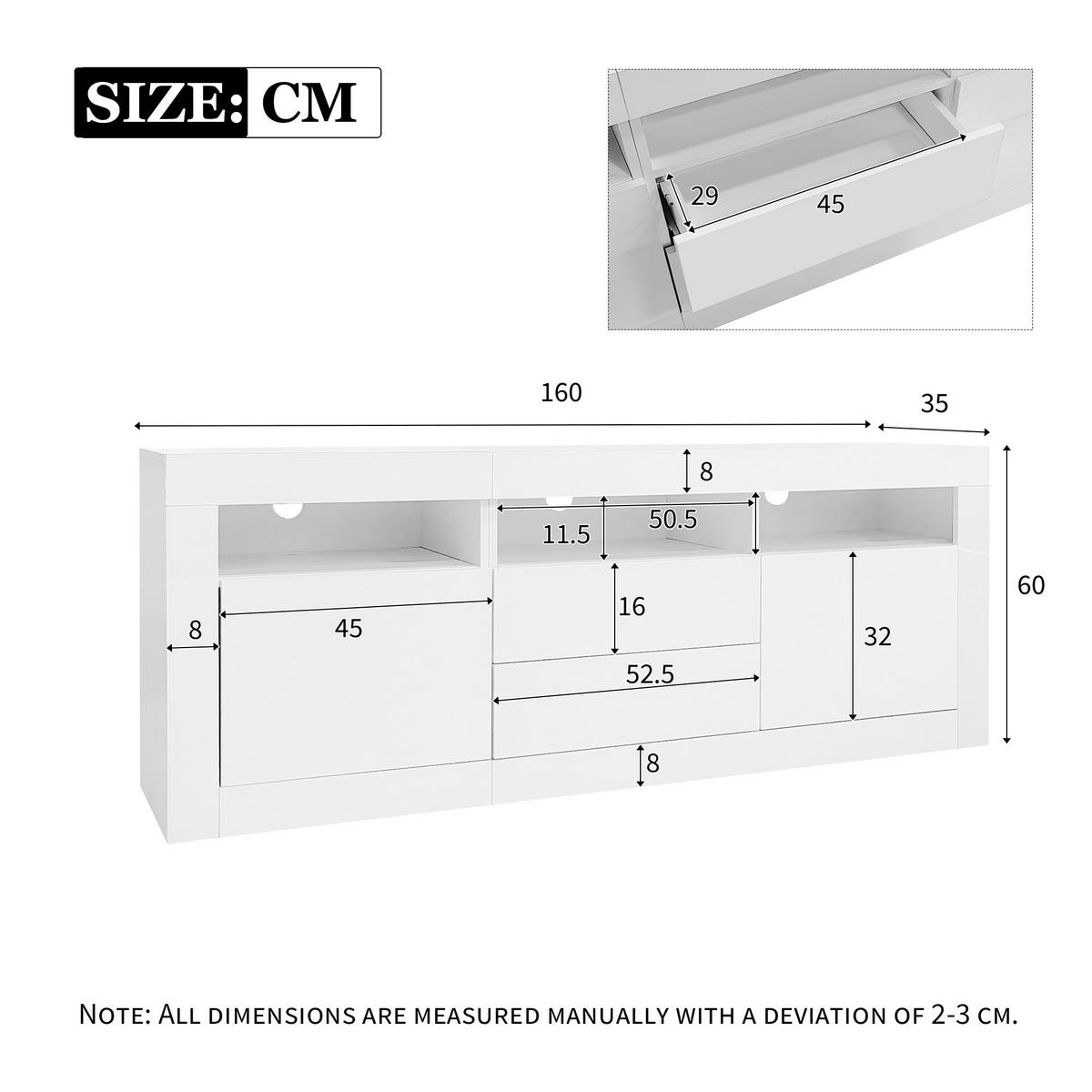 TV-SCHRANK Weiß 160/35/60 cm, Hochglanz, LED-Beleuchtung, Push-to-Open - Weiß, Holzwerkstoff (160/60/35cm) - PANGIVO