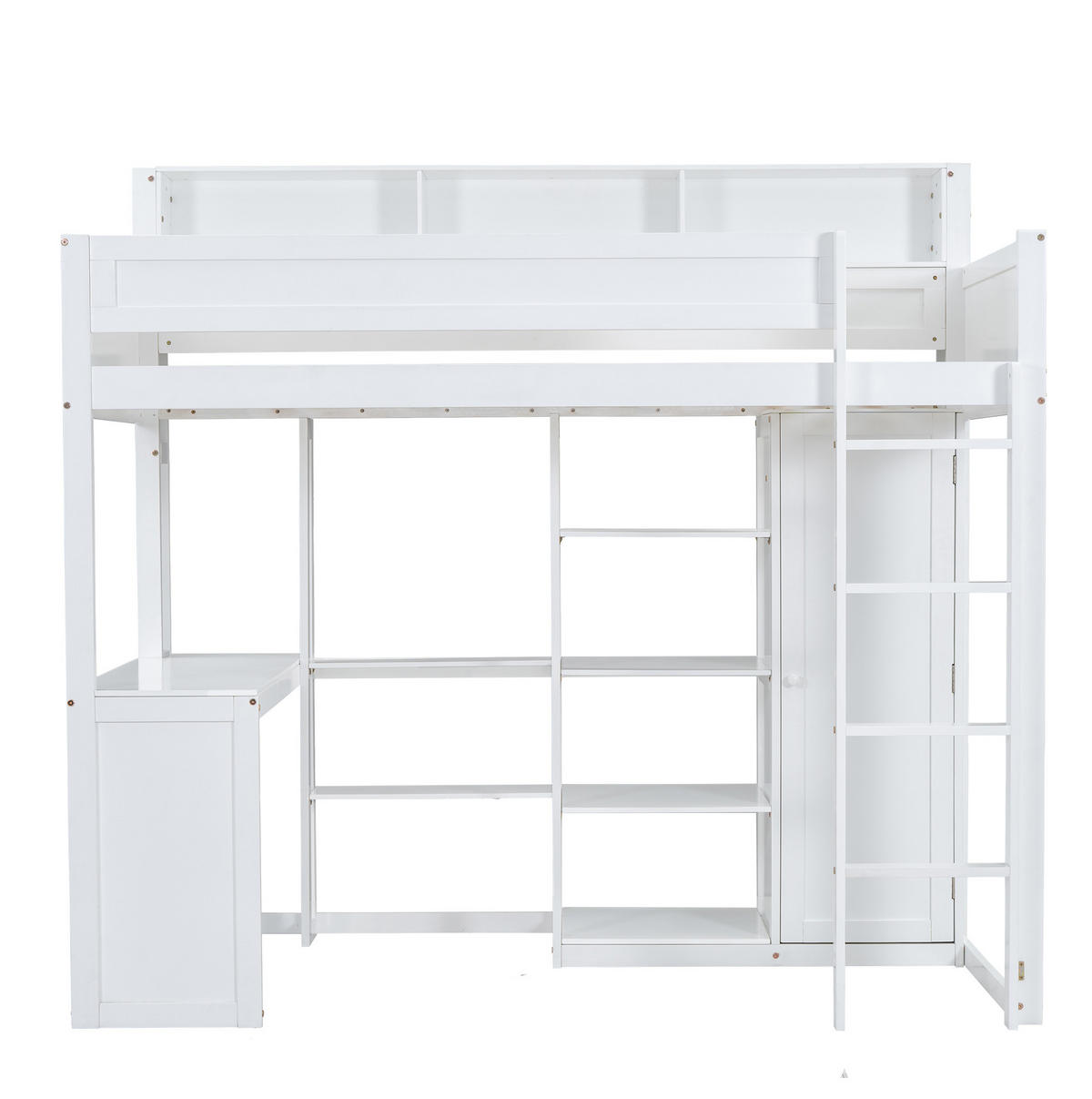 ETAGENBETT mit Tisch und Kleiderschrank, Weiß, 90/200 cm - Weiß, Holz (90/200cm) - MIVRAY