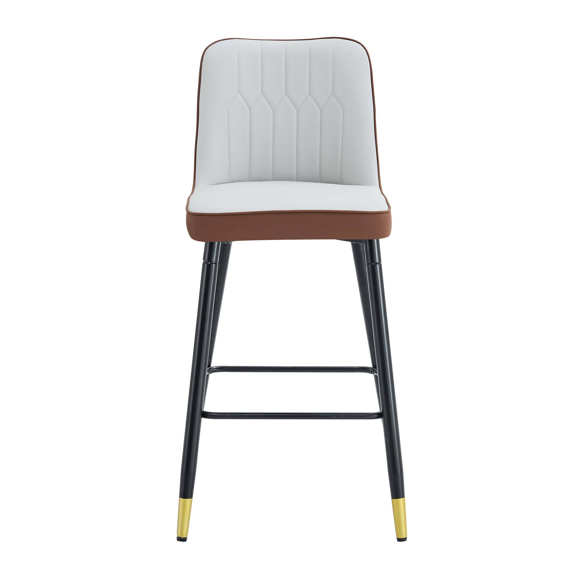 BARHOCKER 2er-Set Hellgrau/Braun mit PU-Leder und Fußraste - Braun, Metall (42/100/45cm) - PANGIVO