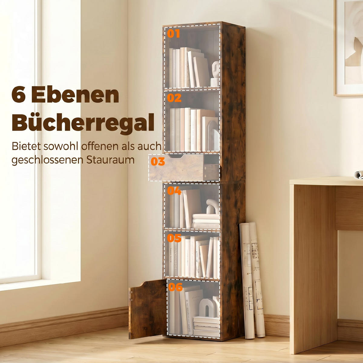 BÜCHERREGAL Spanplatte Braun - Braun, Holzwerkstoff (24/158/30cm) - HOMCOM