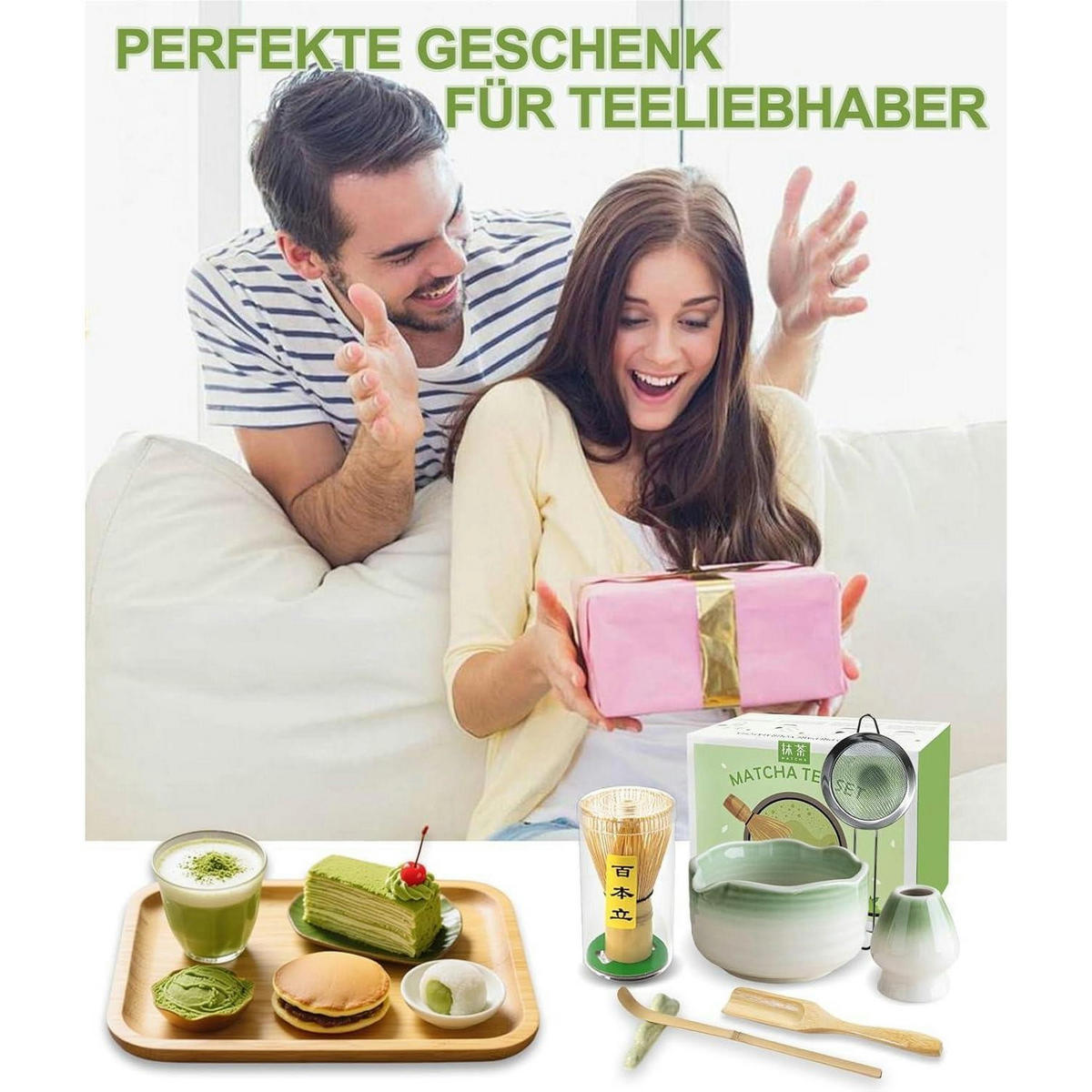 MATCHA Set 7-teilig Keramik Bambus Hellgrün - Hellgrün, Naturmaterialien (15/10/15cm)
