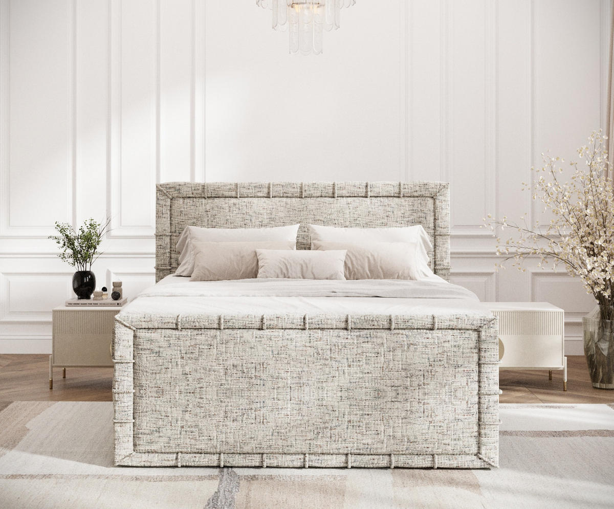 BOXBETT Estelle Beige 140/200 cm im Webstoff - Beige/Schwarz, Holz/Holzwerkstoff (140/200cm) - Maison de Reve