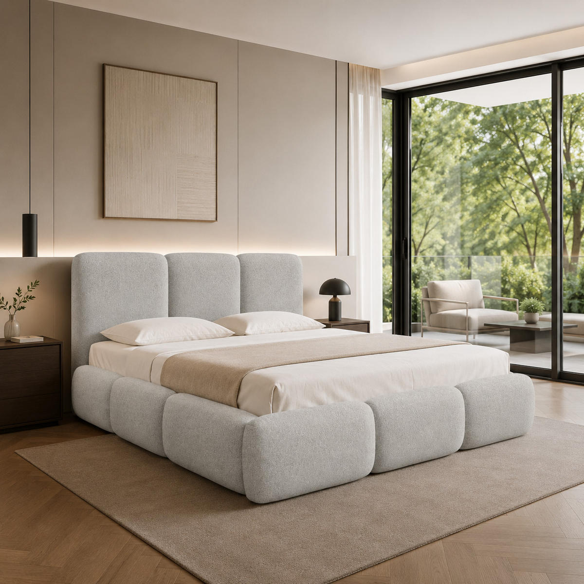 POLSTERBETT BOVA 180x200 cm mit Bettkasten,Lattenrost,Doppelbett,Boxspringbett-Optik-Hellgrau - Hellgrau, Holz (180/200cm) - Furnistar