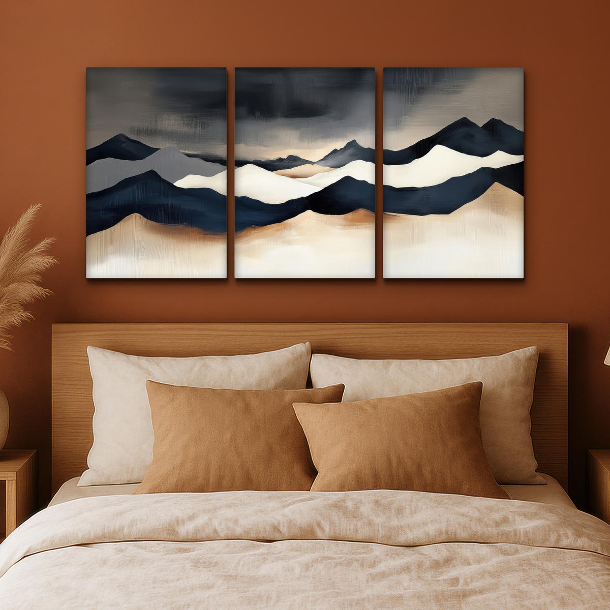 LEINWANDBILD 3er Set Landschaft - Abstrakt - Modern 120x60 cm - Dunkelblau, Textil (120/60cm) - MuchoWow