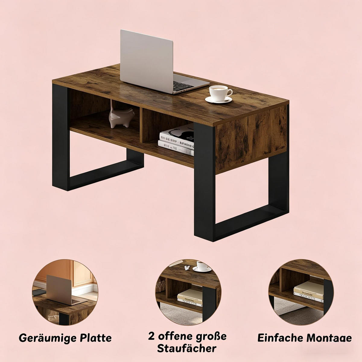 COUCHTISCH Schwarz/Braun 90/45/45,5 cm - Schwarz, Holz (45/90/45.5cm) - PANGIVO