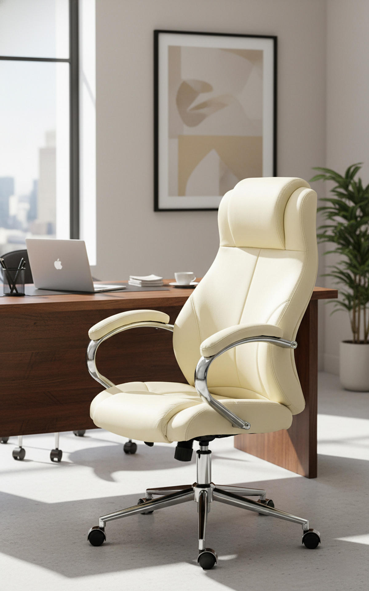 BÜROSTUHL Kyron Echtleder creme - Chromfarben/Creme, Leder/Metall (64/130/79cm) - TPFLiving