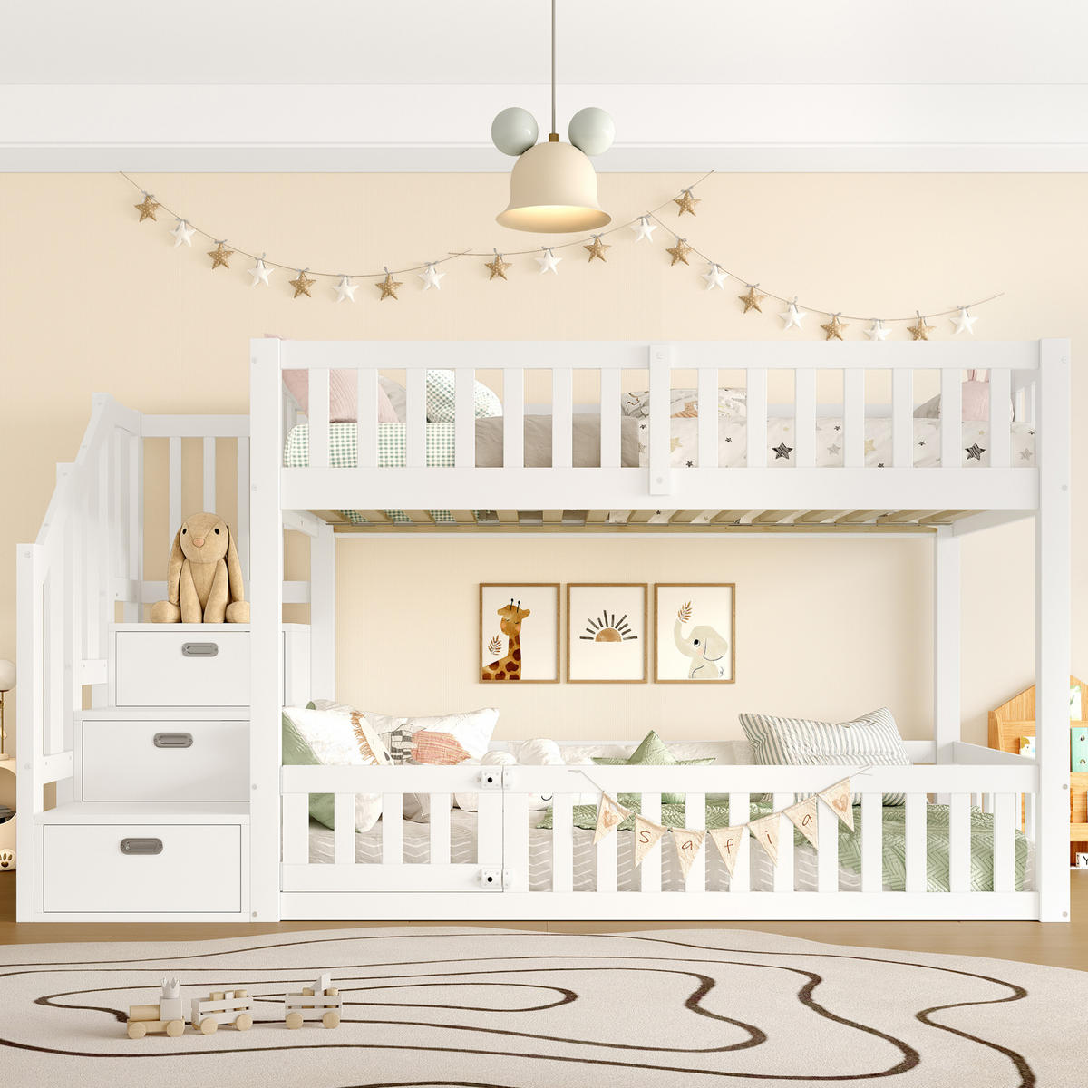 ETAGENBETT 90/200 cm aus Kiefer-MDF mit Leiter, Weiß - Weiß, Holzwerkstoff (90/200cm) - OKMYHOME