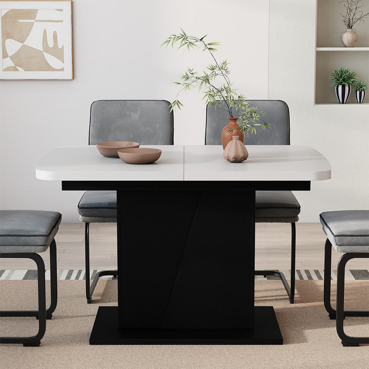 ROZKLÁDACÍ JÍDELNÍ STŮL Fenaro Bílá/černá - bílá/černá, kompozitní dřevo (80/120/77.3cm) - Vicco