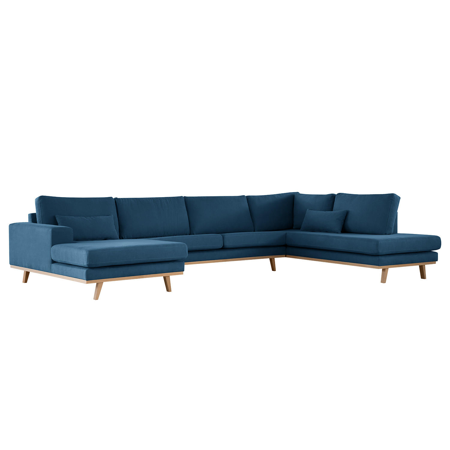 WOHNLANDSCHAFT mit Longchair - Blau/Buchefarben, Textil (371/81/219cm) - home24