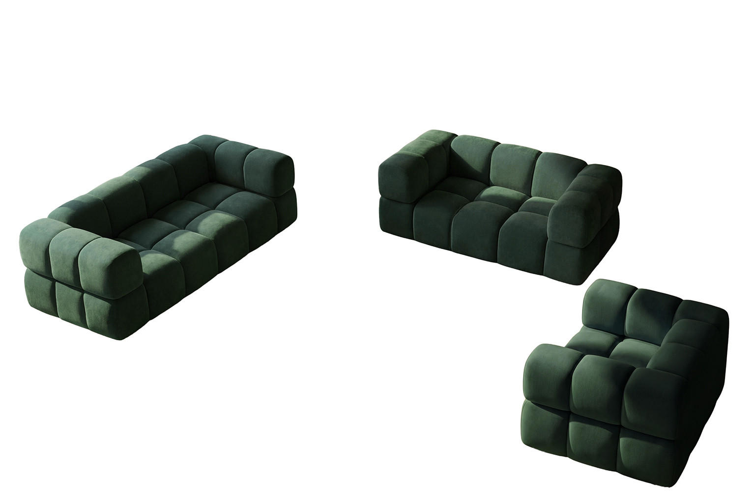 SOFAGARNITUR, Set 3+2+1, Veloursstoff Bluvel, Grün, AVERRO 3+2+1 - Grün, Holz (240/70/96cm) - Kaiser Möbel