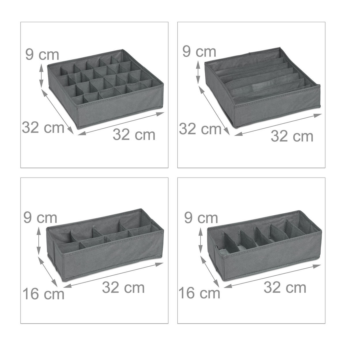 ORGANIZÉR na bielizeň - sivá, textil/vlnitá lepenka (32/9/32cm) - Relaxdays