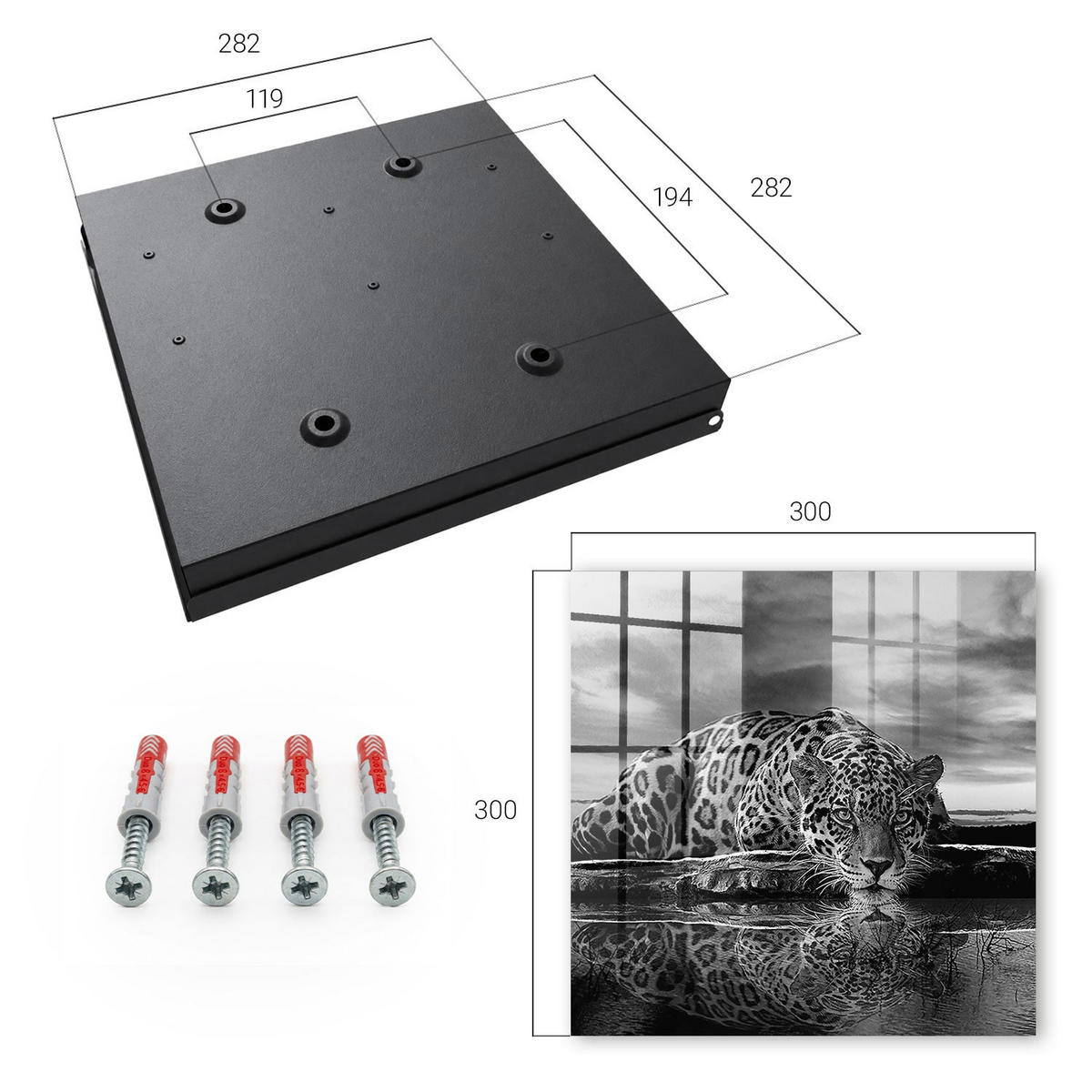 SCHLÜSSELBOX Schwarz 30x30 cm- Türöffnung nach rechts - Jaguare im Wasser - Multicolor, Metall (30/30/5cm) - TULUP