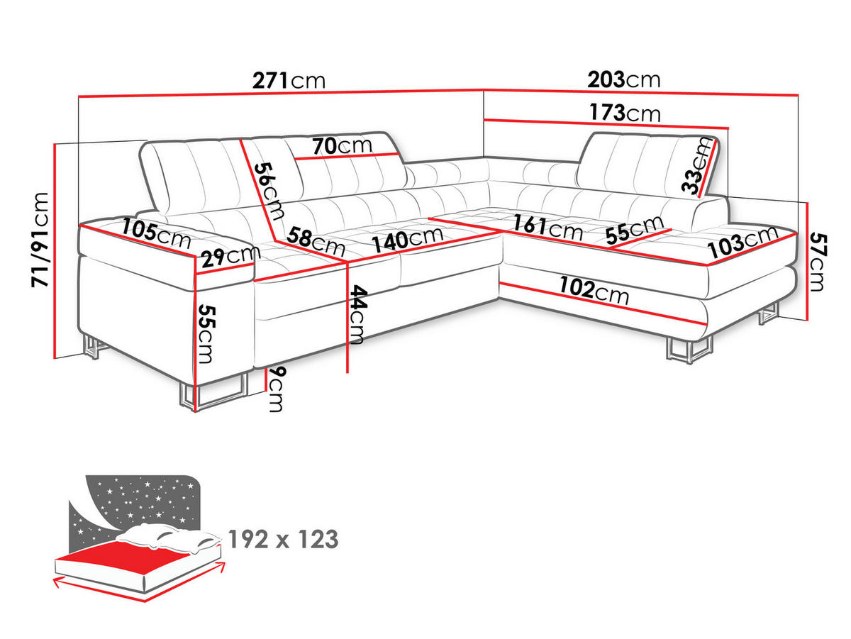 ECKSOFA Laris Premium, Seite: Links - Türkis/Schwarz, Holz/Textil (271/203cm) - MIRJAN24