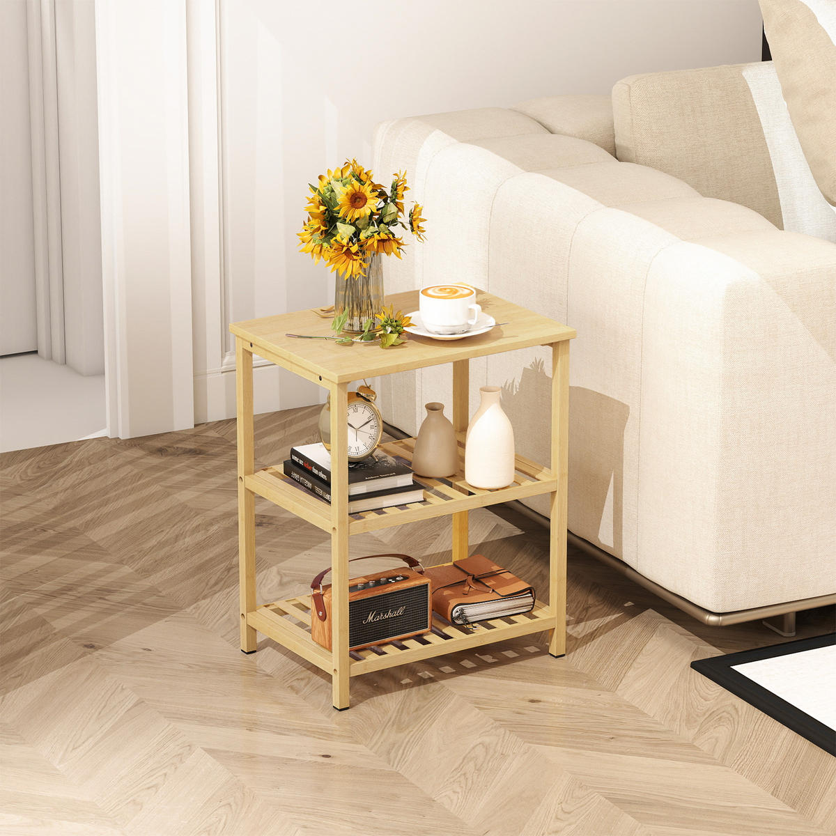 BEISTELLTISCH Bambus Naturholz - Naturfarben, Holz/Bambusholz (40.6/30/50.5cm) - HOMCOM