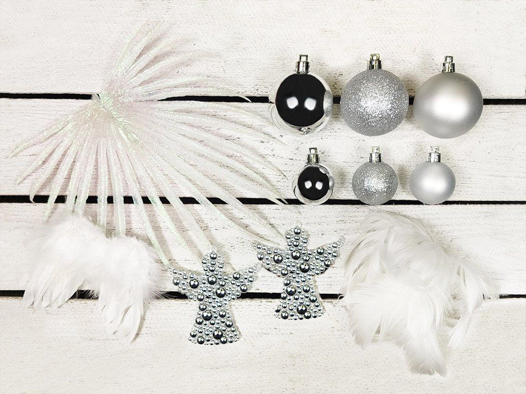 Laalu Weihnachtsbaumschmuck-Set Weiß, Silber 55x50x75 cm