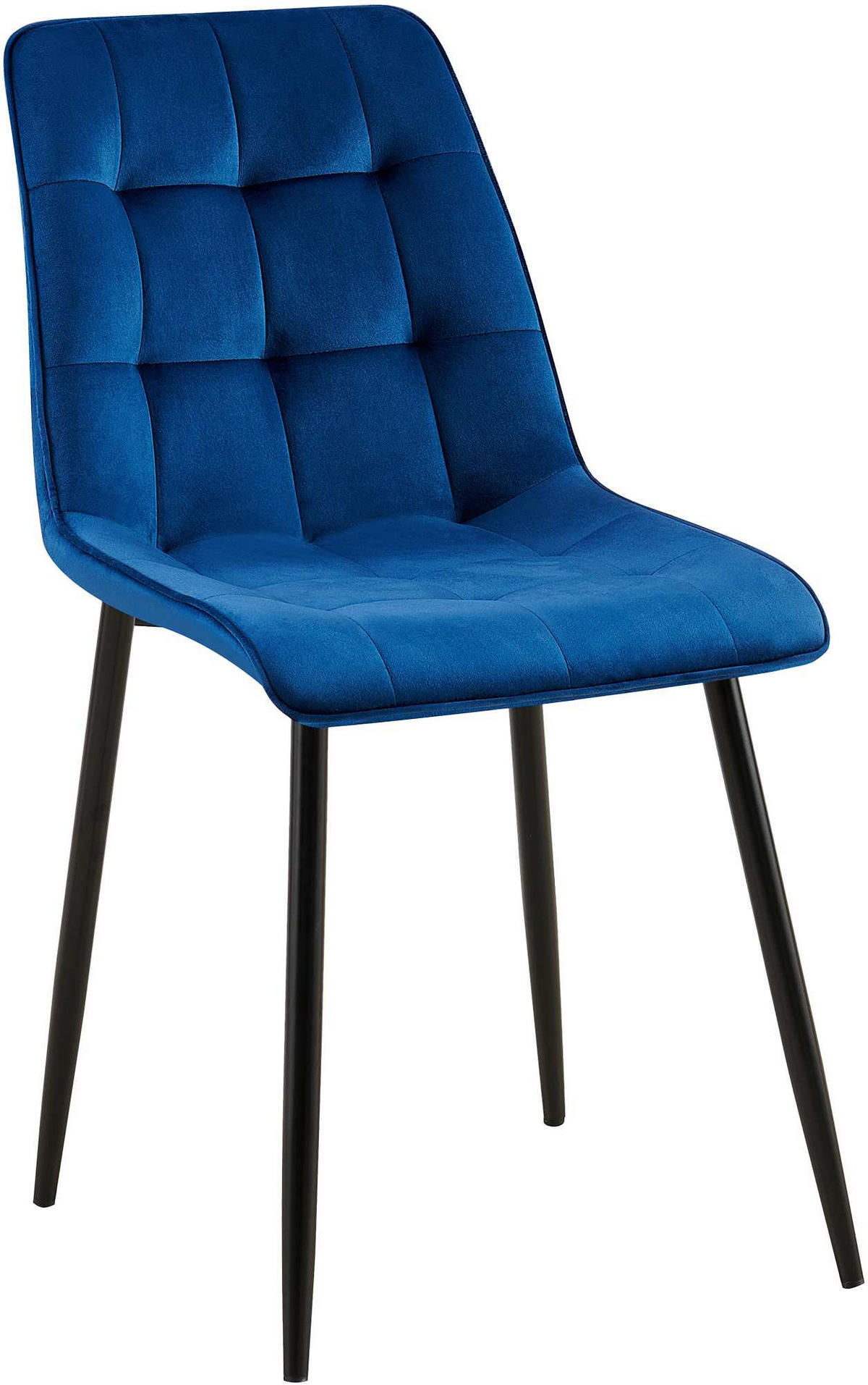 STUHL Samt dunkelblau - Schwarz/Dunkelblau, Textil/Metall (47/89/61cm) - CLP