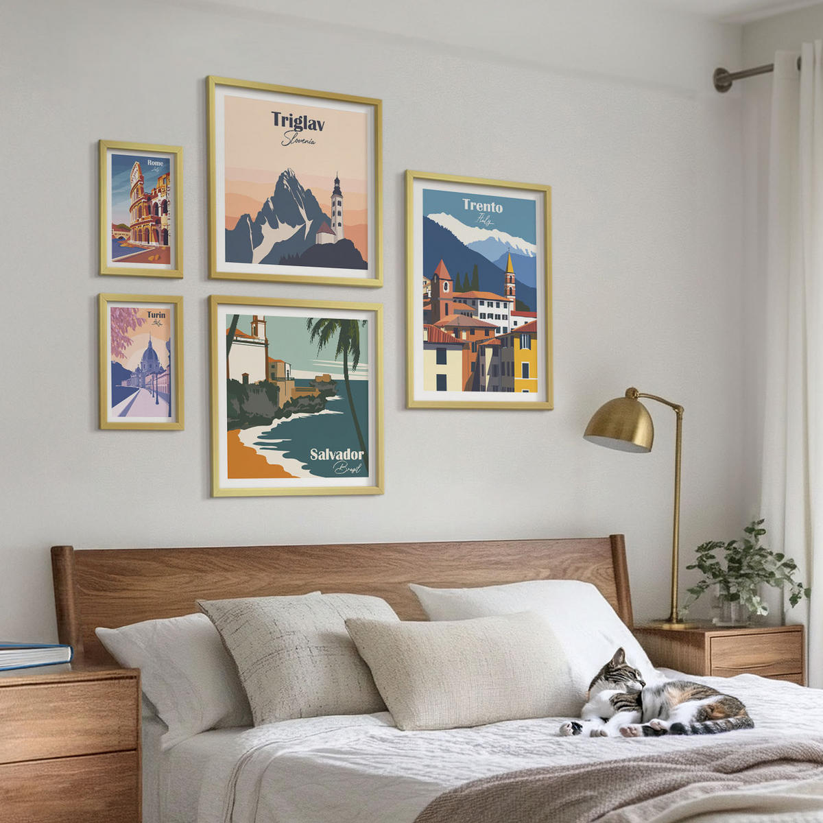 BILDER SET 5er Set - 50x50 cm & 20x30 cm & 40x60 cm Goldrahmen - Blicke auf berühmte Orte am Meer - Goldfarben, Kunststoff (40/60cm) - TULUP