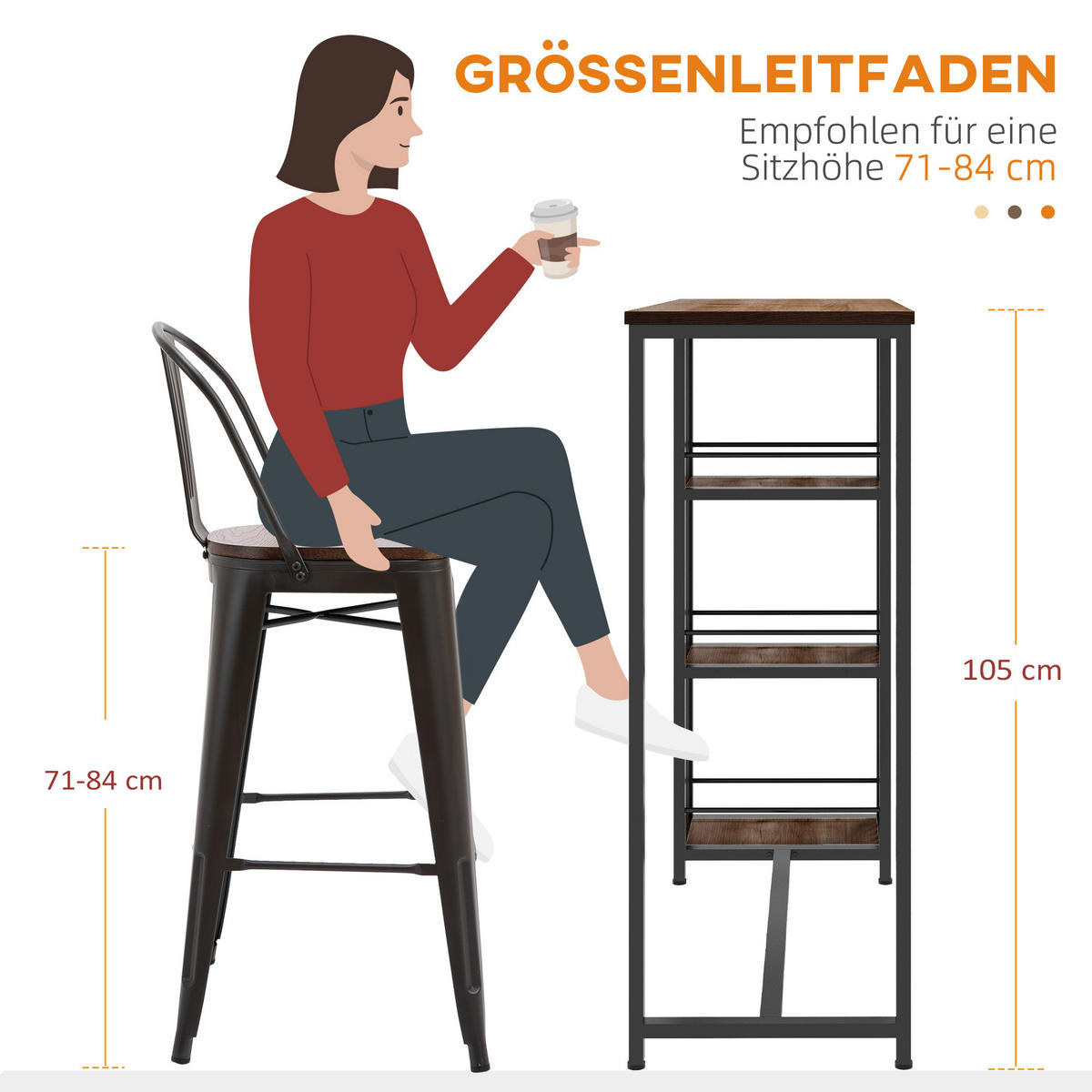 BARTISCH, Spanplatte, Stahl, Braun - Braun, Kunststoff (40/105/120cm) - HOMCOM