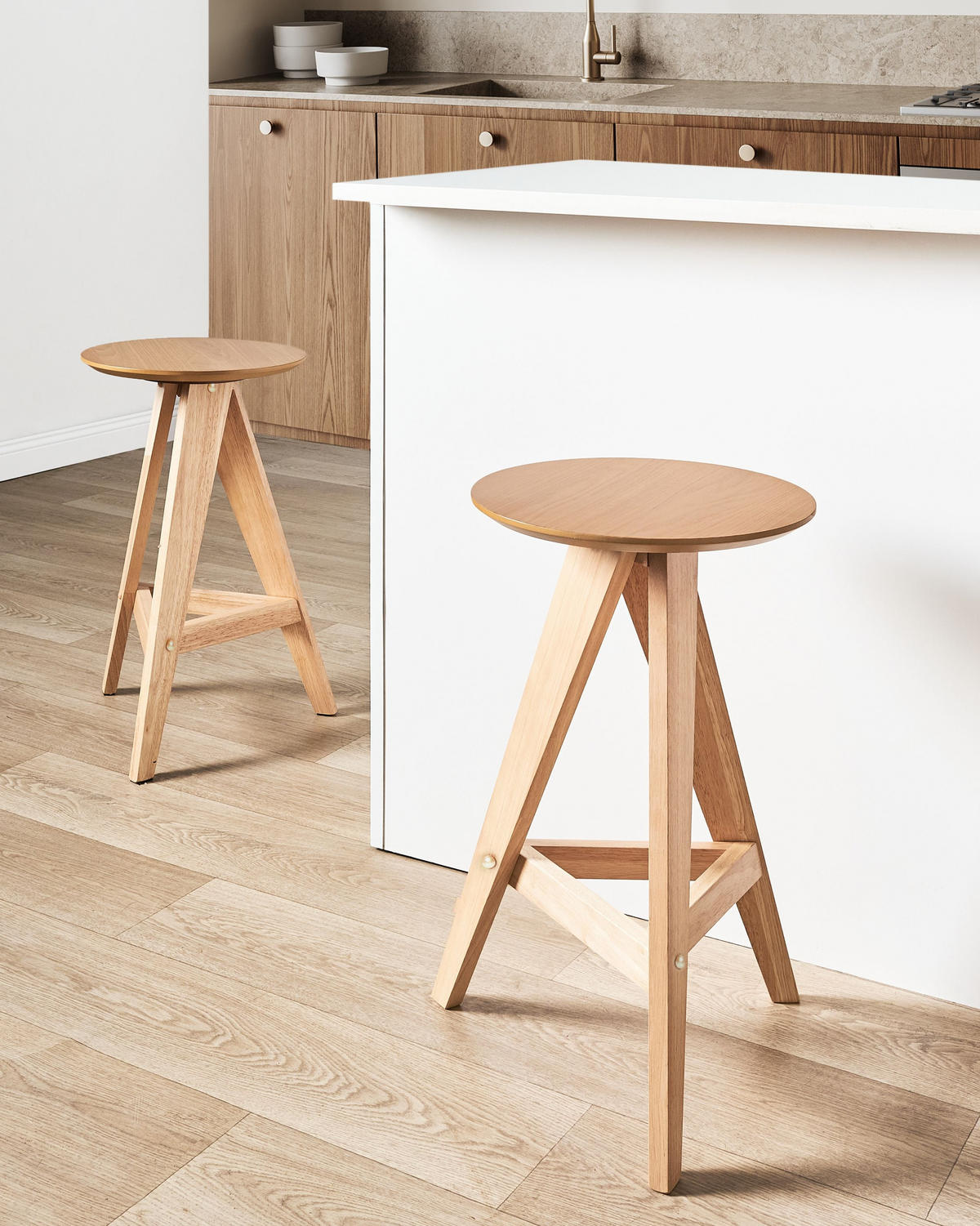 BARHOCKER 2er-Set Holz Hellbraun Aroma - Hellbraun, Holz (43/62/43cm) - Beliani
