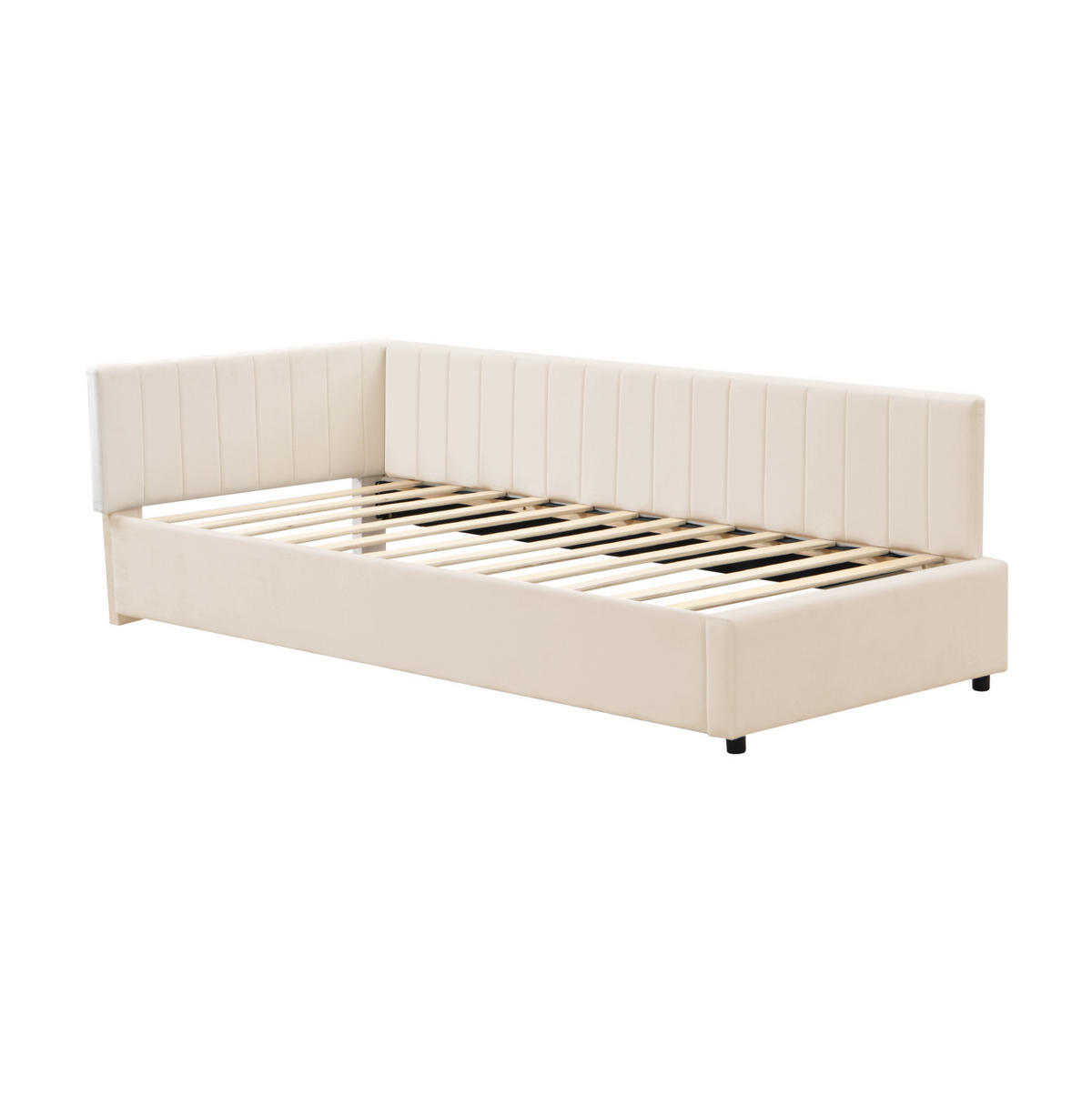 ČALÚNENÁ posteľ 90x200 cm béžová z zamatu s lamelovým roštom, úložným priestorom a flexibilným operadlom - béžová, koža (90/200cm) - Modfu