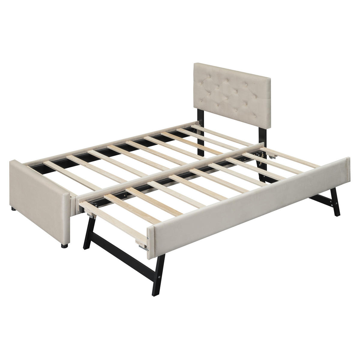 POLSTERBETT mit Ausziehbett und Lattenrost 90x200 cm Samt Beige - Beige, Metall (90/200cm) - Beauniv