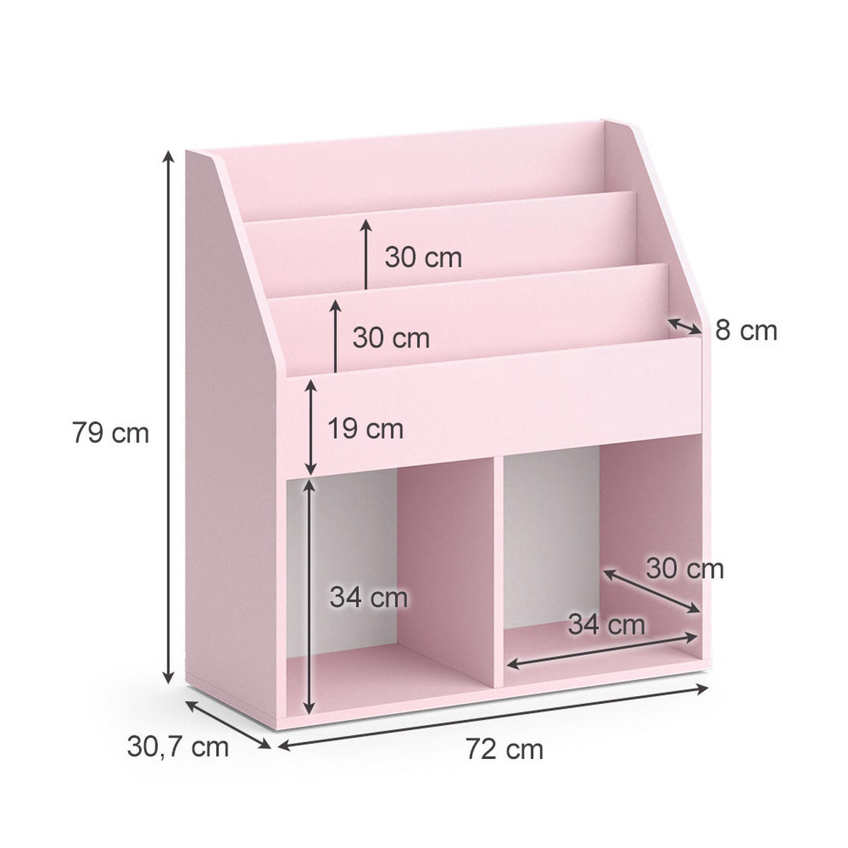KINDERREGAL Luigi Rosa 72 x 79 cm ohne Faltboxen - Rosa, Holzwerkstoff (72/79/30.7cm) - Vicco