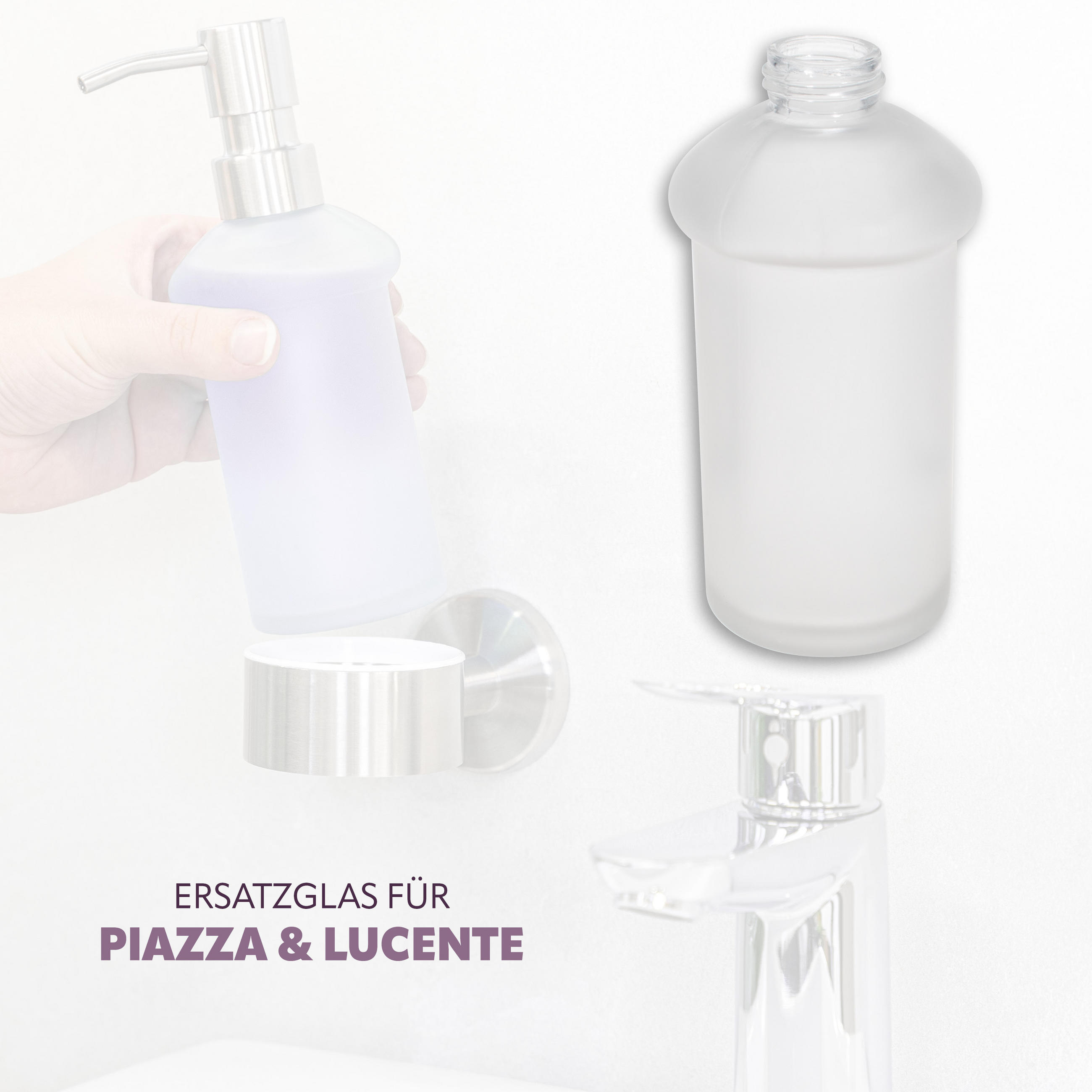 ERSATZSEIFENSPENDERGLAS PIAZZA & LUCENTE, satiniertes Glas - Weiß, Glas (14/7/14cm) - bremermann