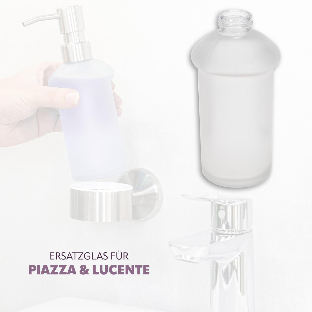 ERSATZSEIFENSPENDERGLAS PIAZZA & LUCENTE, satiniertes Glas - Weiß, Glas (14/7/14cm) - bremermann