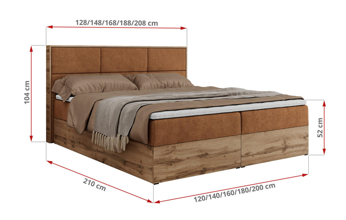 BOXBETT ALBERO 2 - 200/200 Orange Struktur - H4 - Orange, Holz/Textil (200/200cm) - MKS
