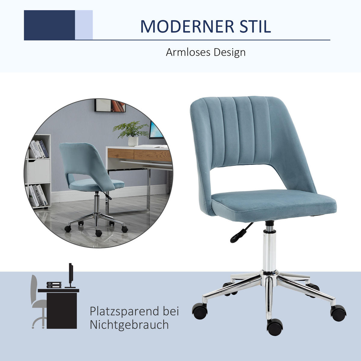DREHSTUHL 60/49/79-91 cm blau aus Polyester höhenverstellbar - Blau, Kunststoff (60/91/49cm) - OKWISH